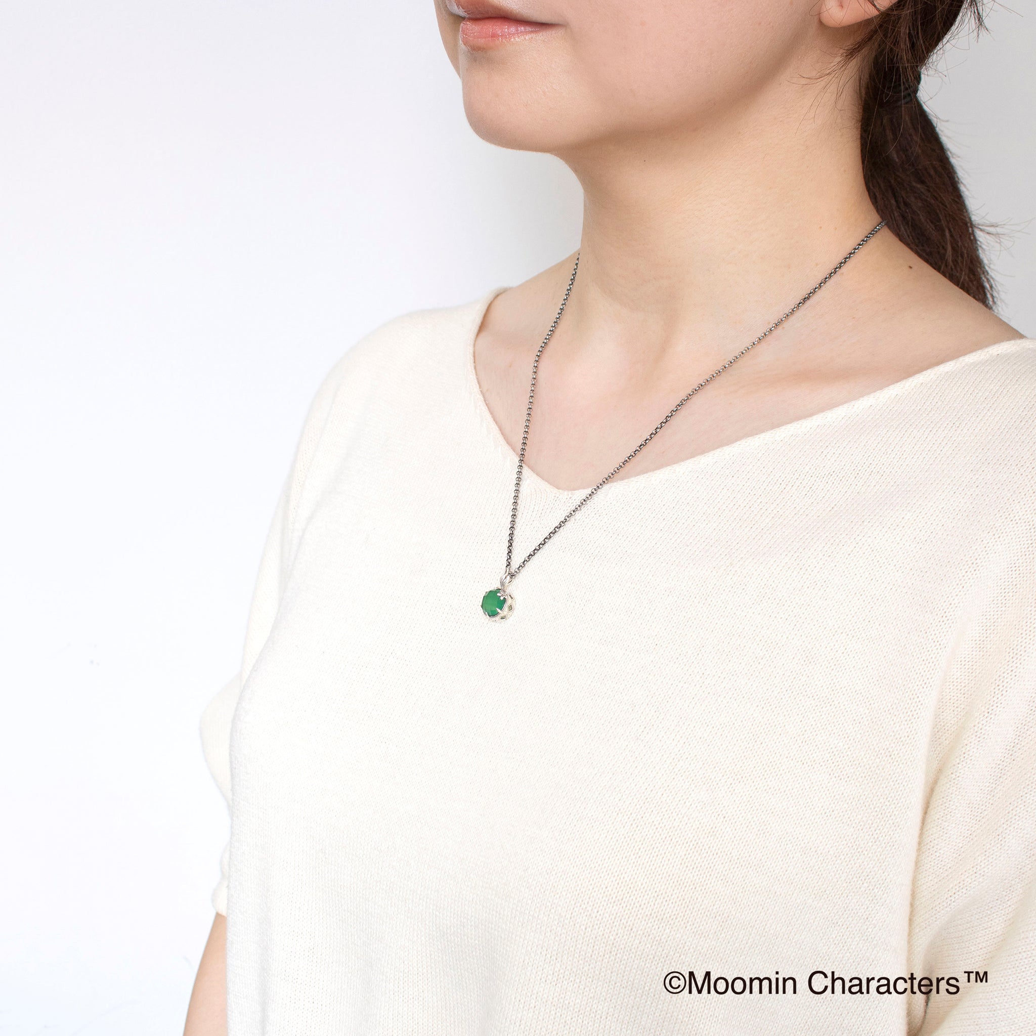 グリーンカルセドニー/ホワイトトパーズ シルバーネックレス(MOOMIN/ムーミン)《25H03601》