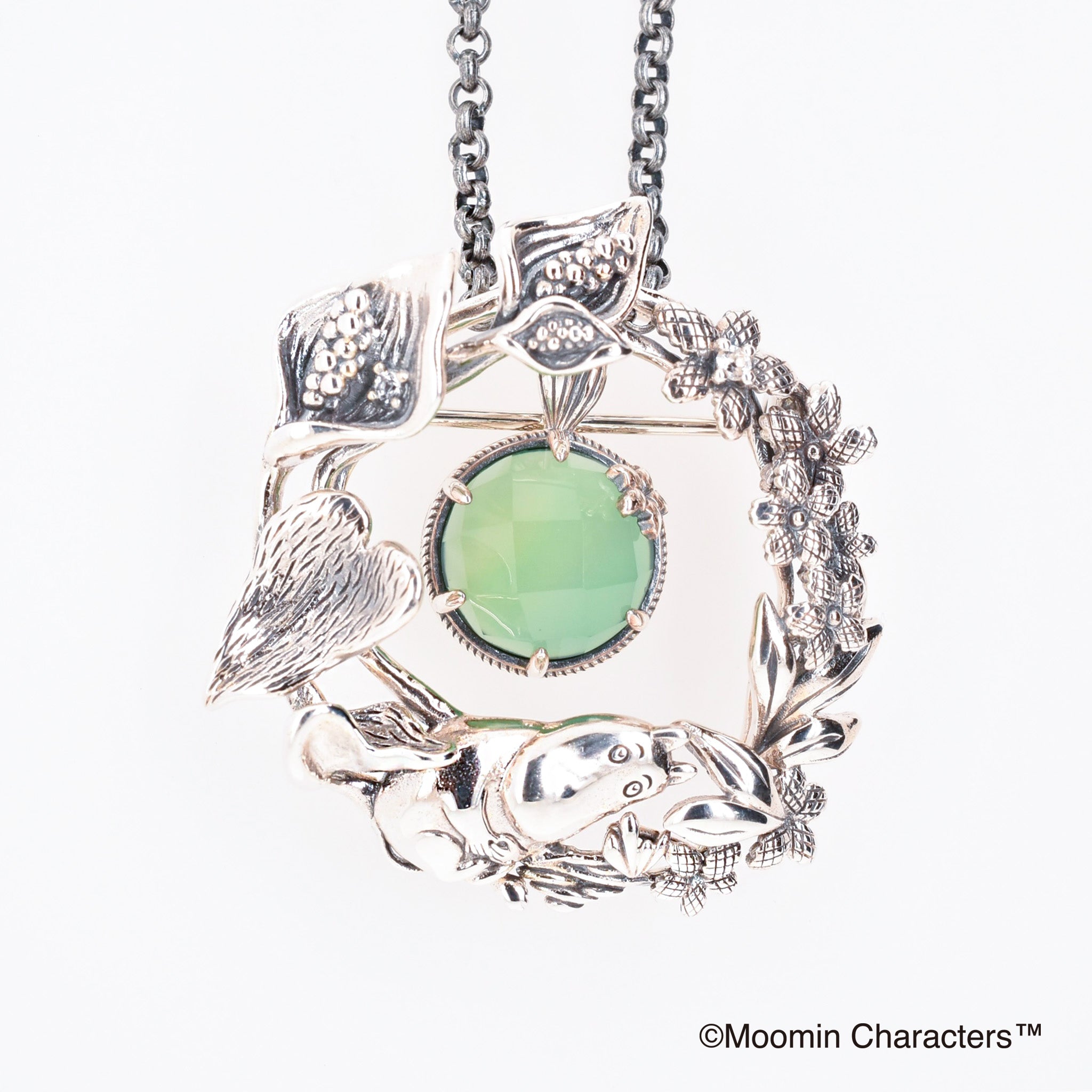 グリーンカルセドニー/ホワイトトパーズ シルバーネックレス(MOOMIN/ムーミン)《25H03601》