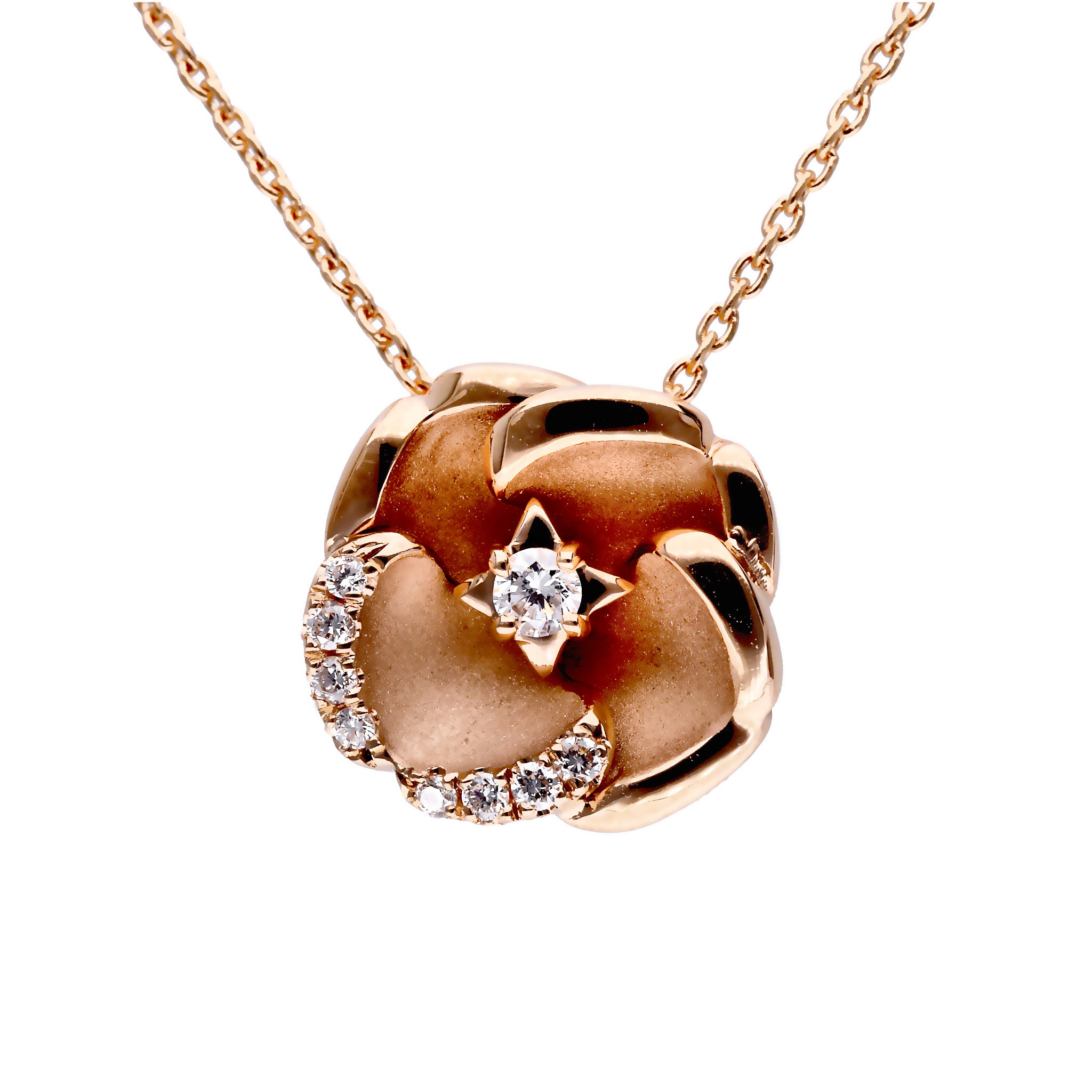 ダイヤモンド K18ネックレス(カメリアモチーフ/4月誕生石/鑑別書付)《25N00202》