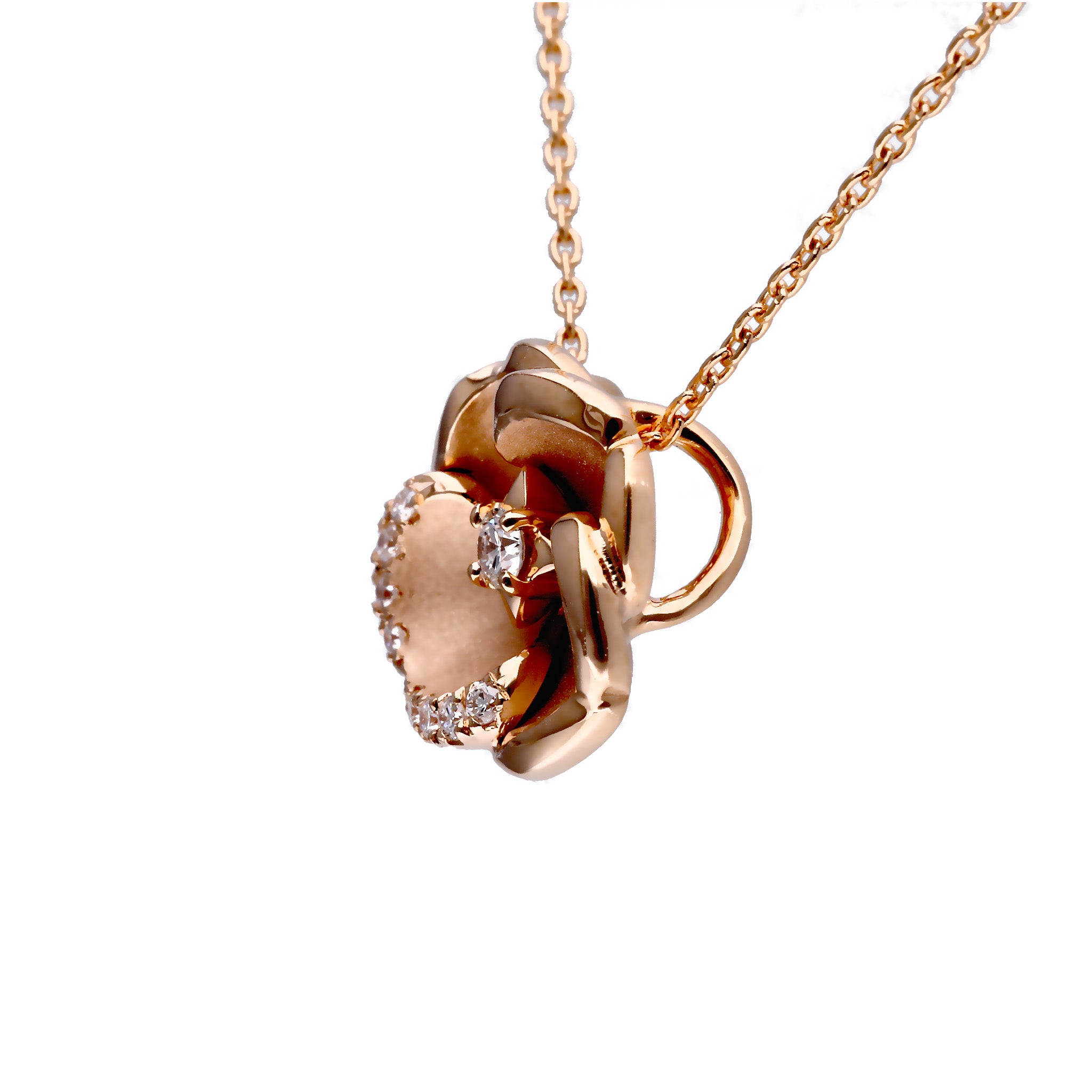 ダイヤモンド K18ネックレス(カメリアモチーフ/4月誕生石/鑑別書付)《25N00202》