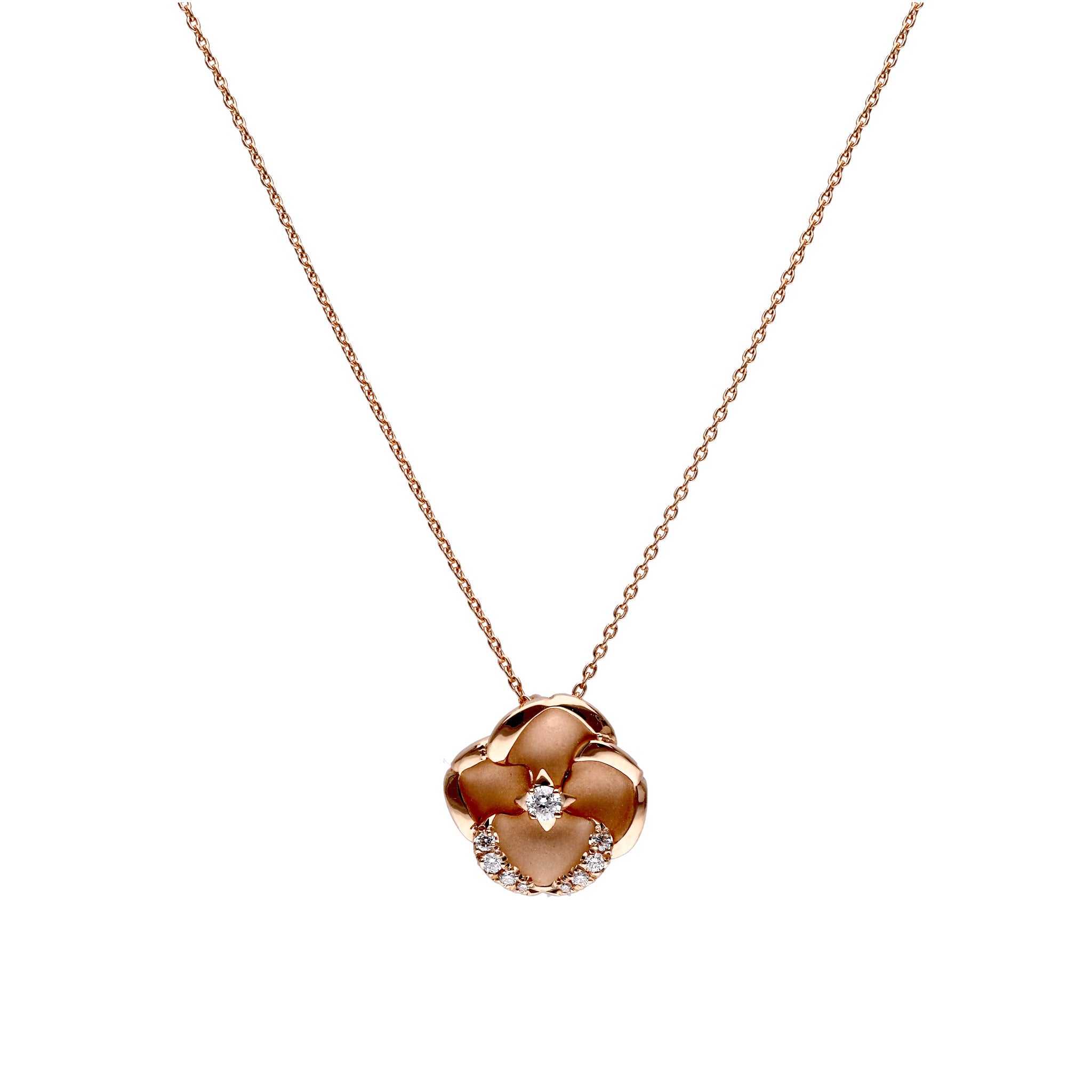 ダイヤモンド K18ネックレス(カメリアモチーフ/4月誕生石/鑑別書付)《25N00203》