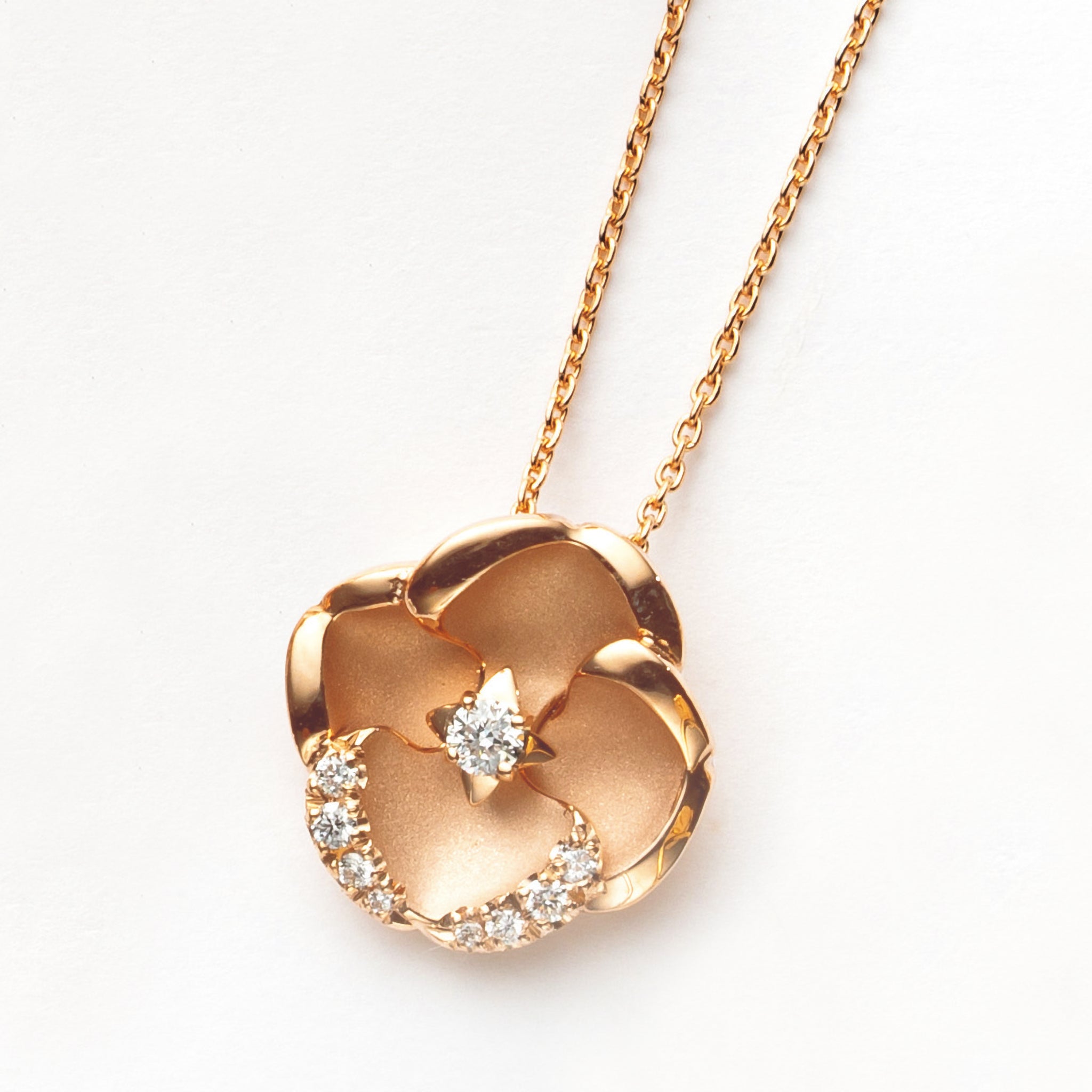 ダイヤモンド K18ネックレス(カメリアモチーフ/4月誕生石/鑑別書付)《25N00203》