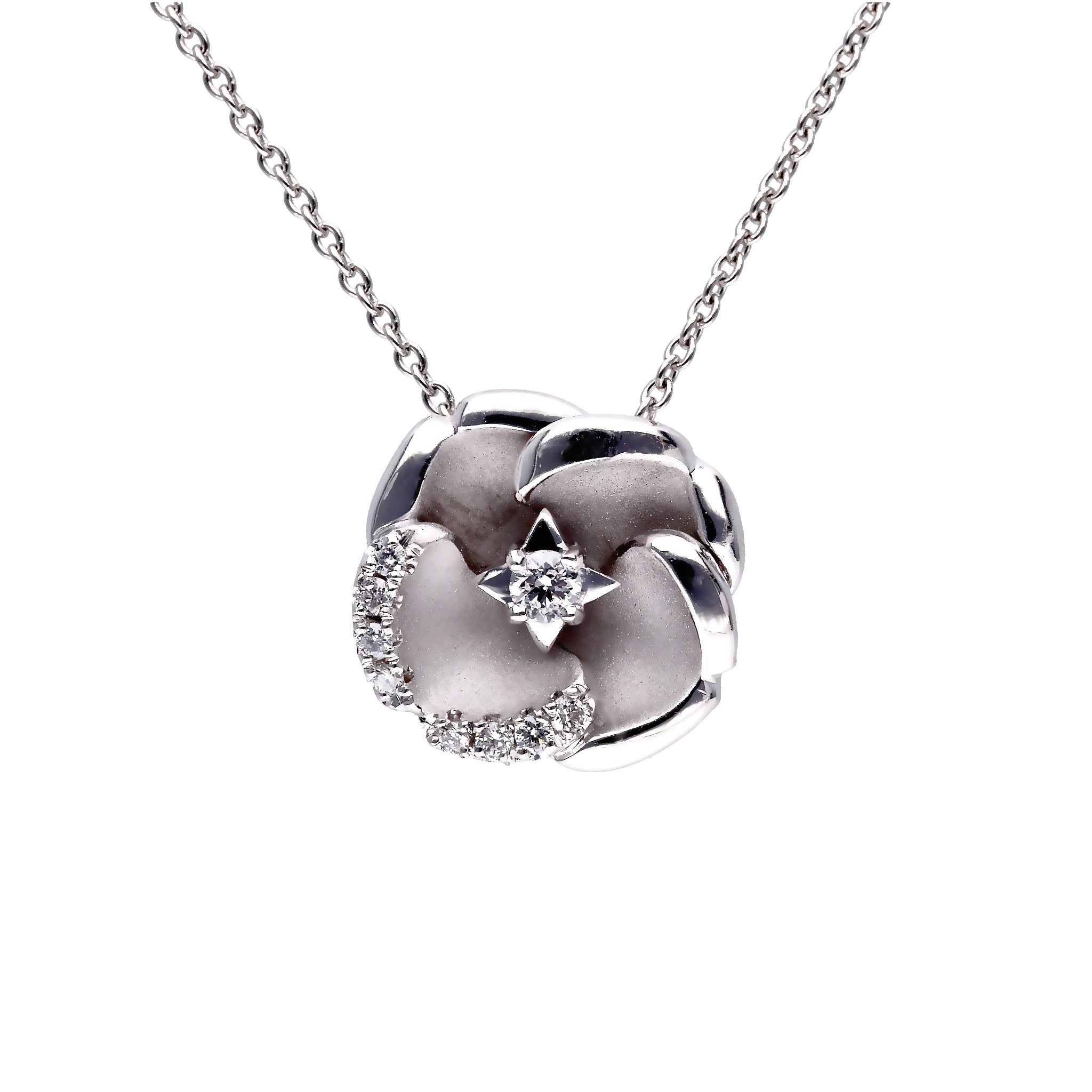 ダイヤモンド プラチナネックレス(カメリアモチーフ/4月誕生石)《25N00204》