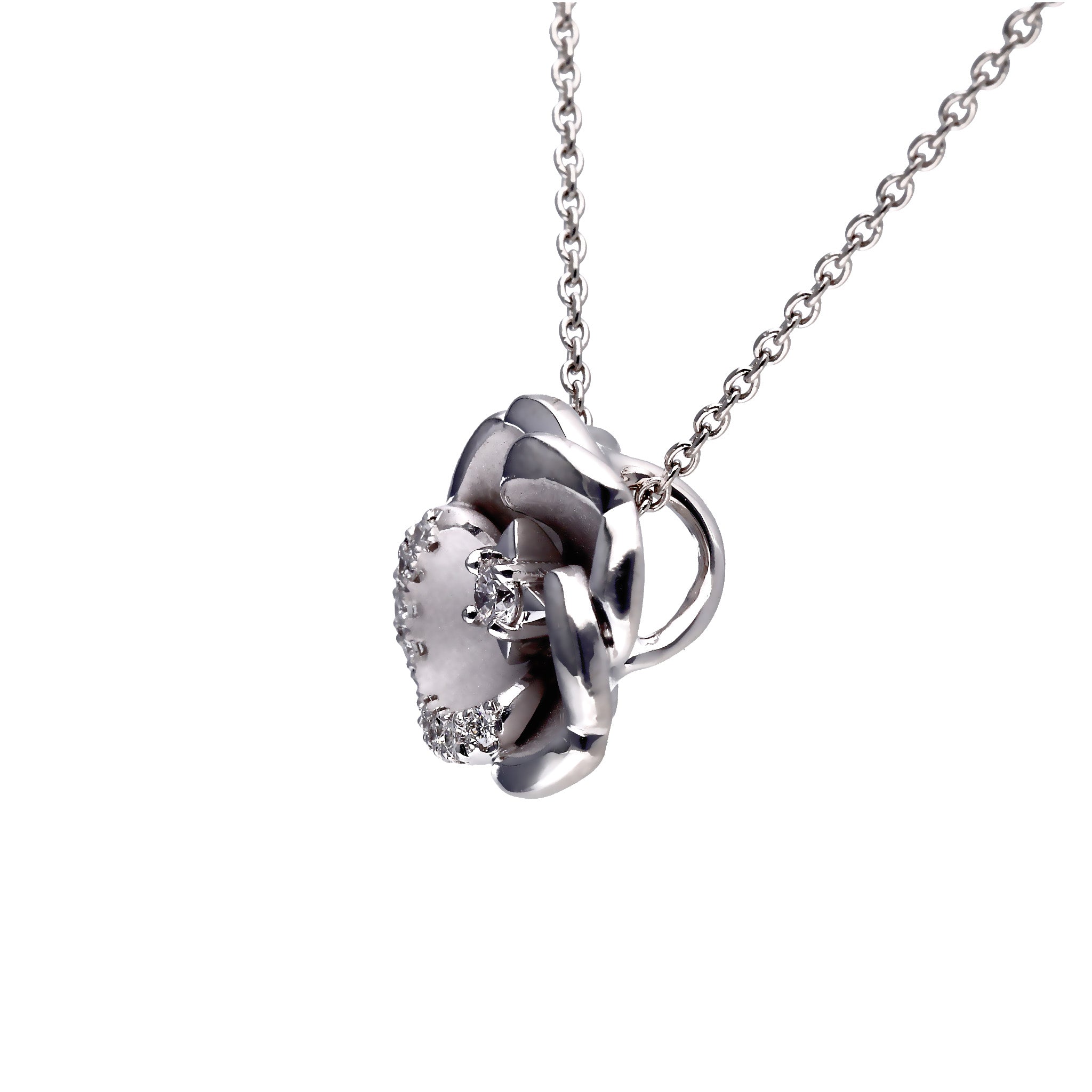 ダイヤモンド プラチナネックレス(カメリアモチーフ/4月誕生石)《25N00204》