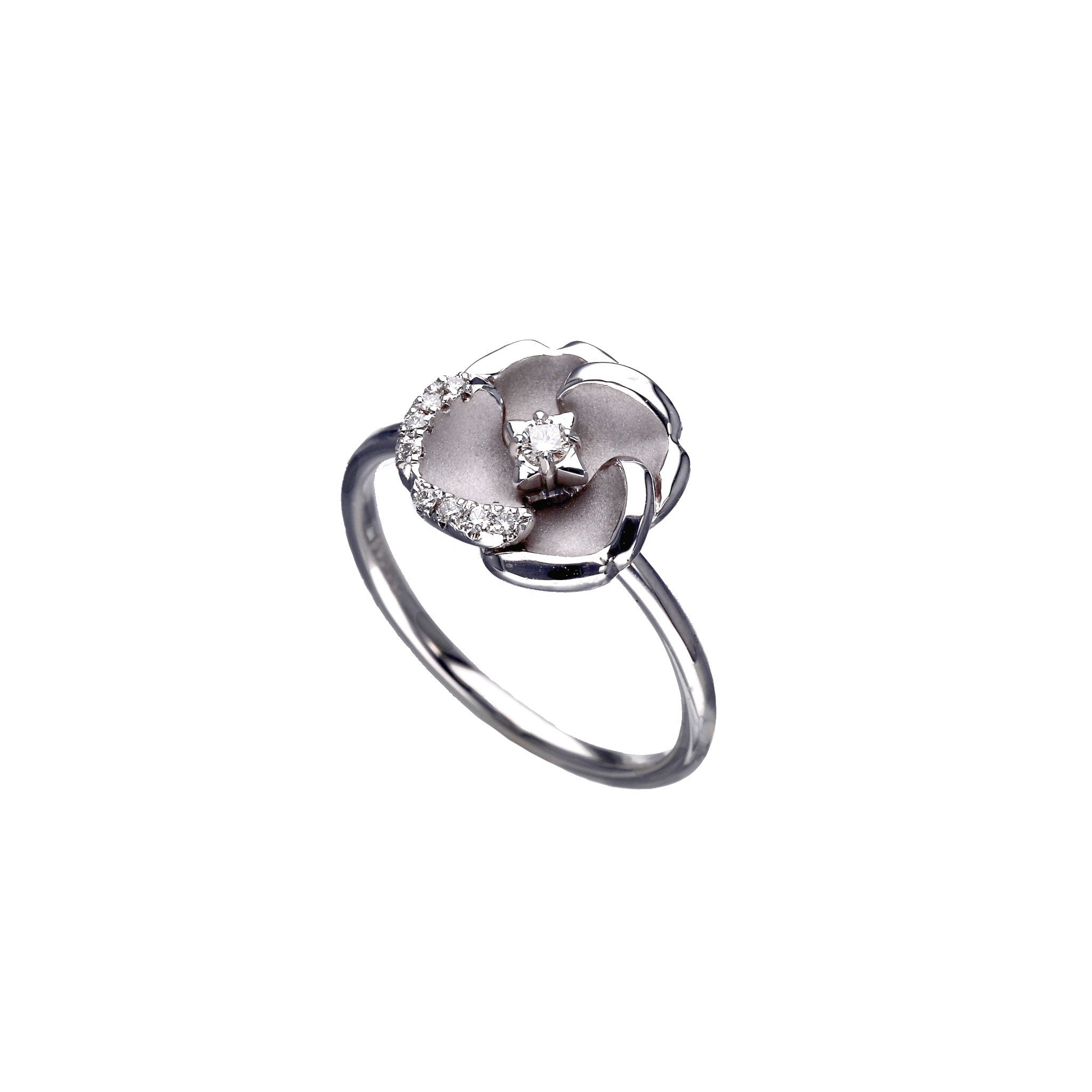 ダイヤモンド プラチナリング(カメリアモチーフ/4月誕生石)《25N00205》