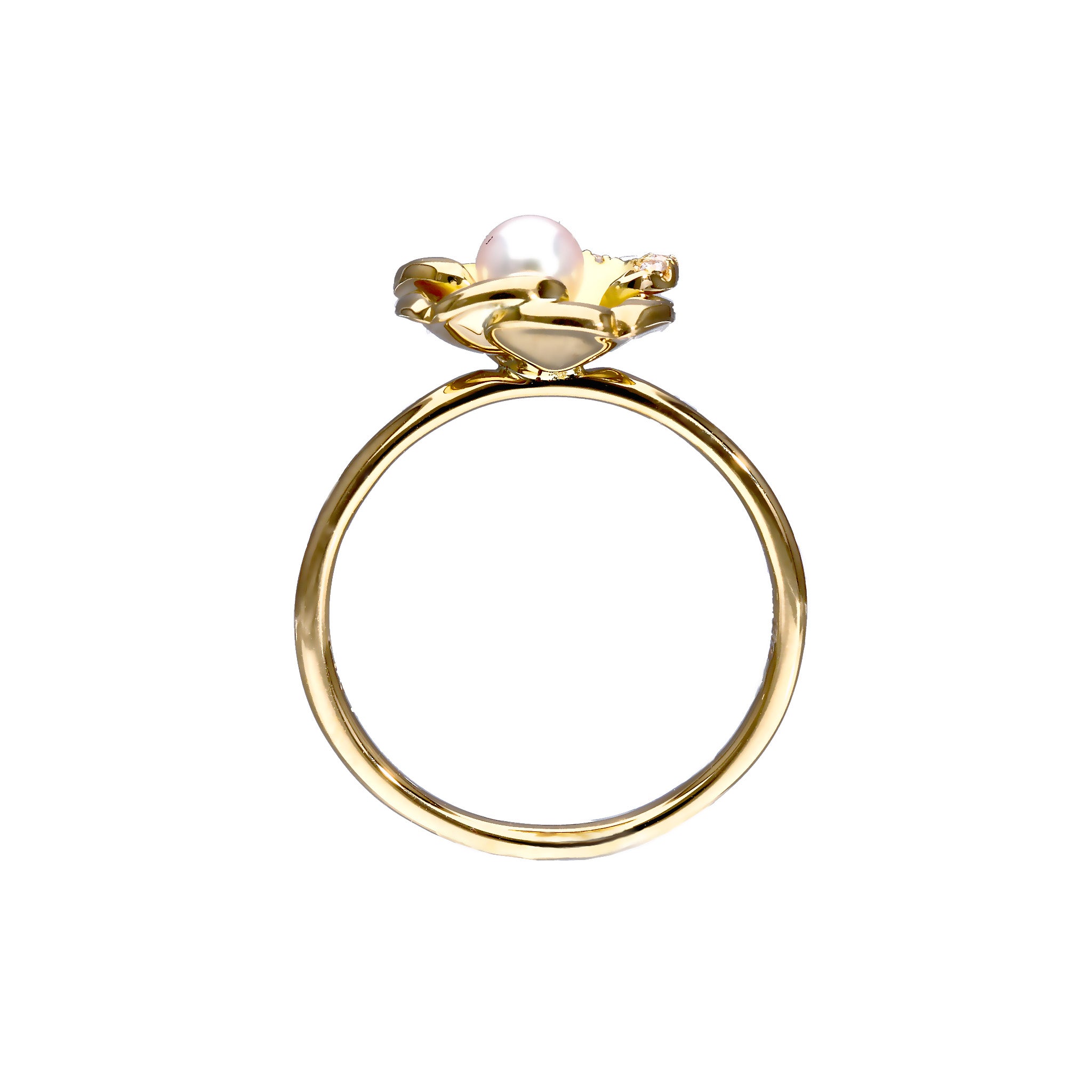 パール K18リング(アコヤ真珠/4mm/カメリアモチーフ/6月誕生石/鑑別書付)《25N00206》