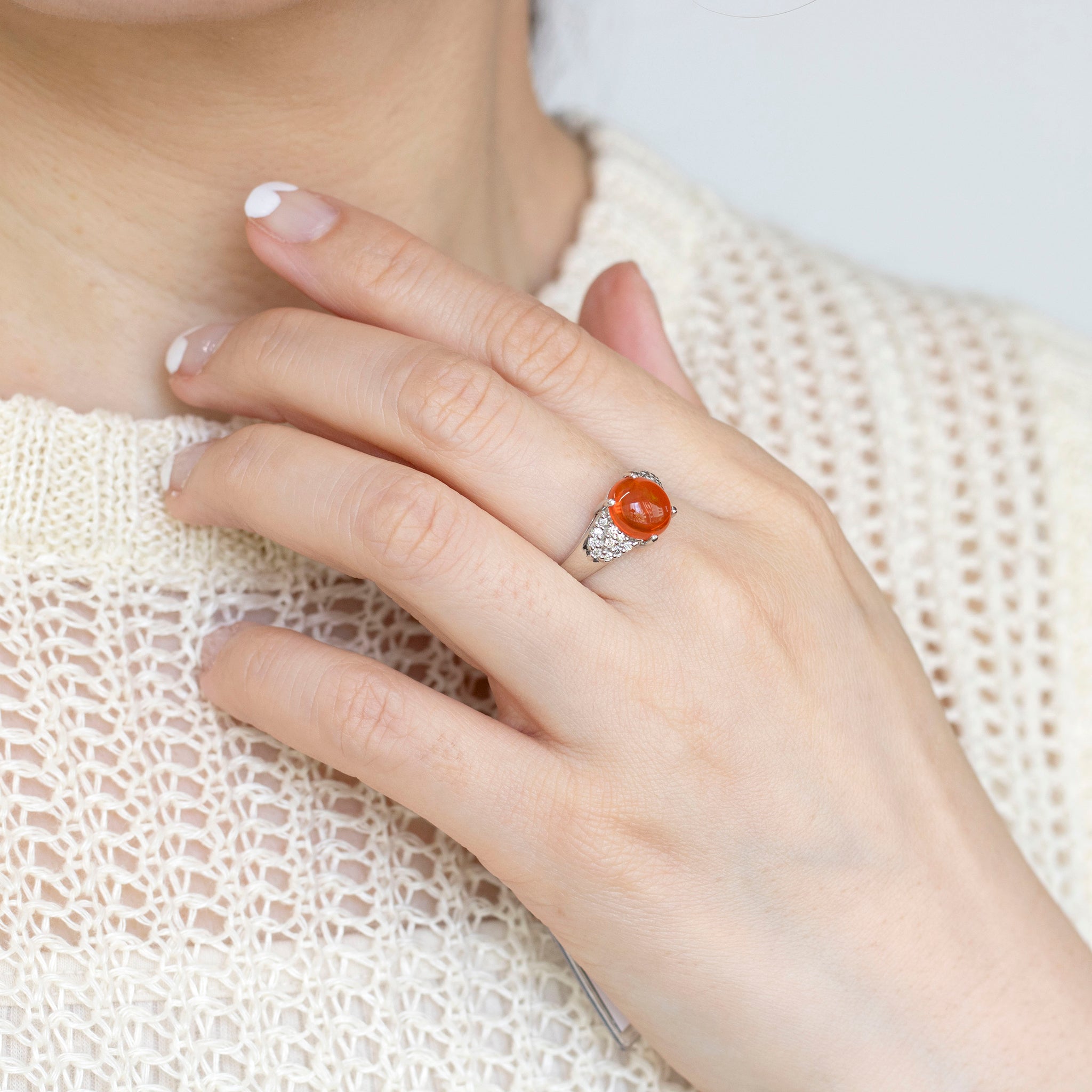 ファイヤーオパール/ダイヤモンド プラチナリング(1.5カラット/10月誕生石/鑑別書付)《25N00304》