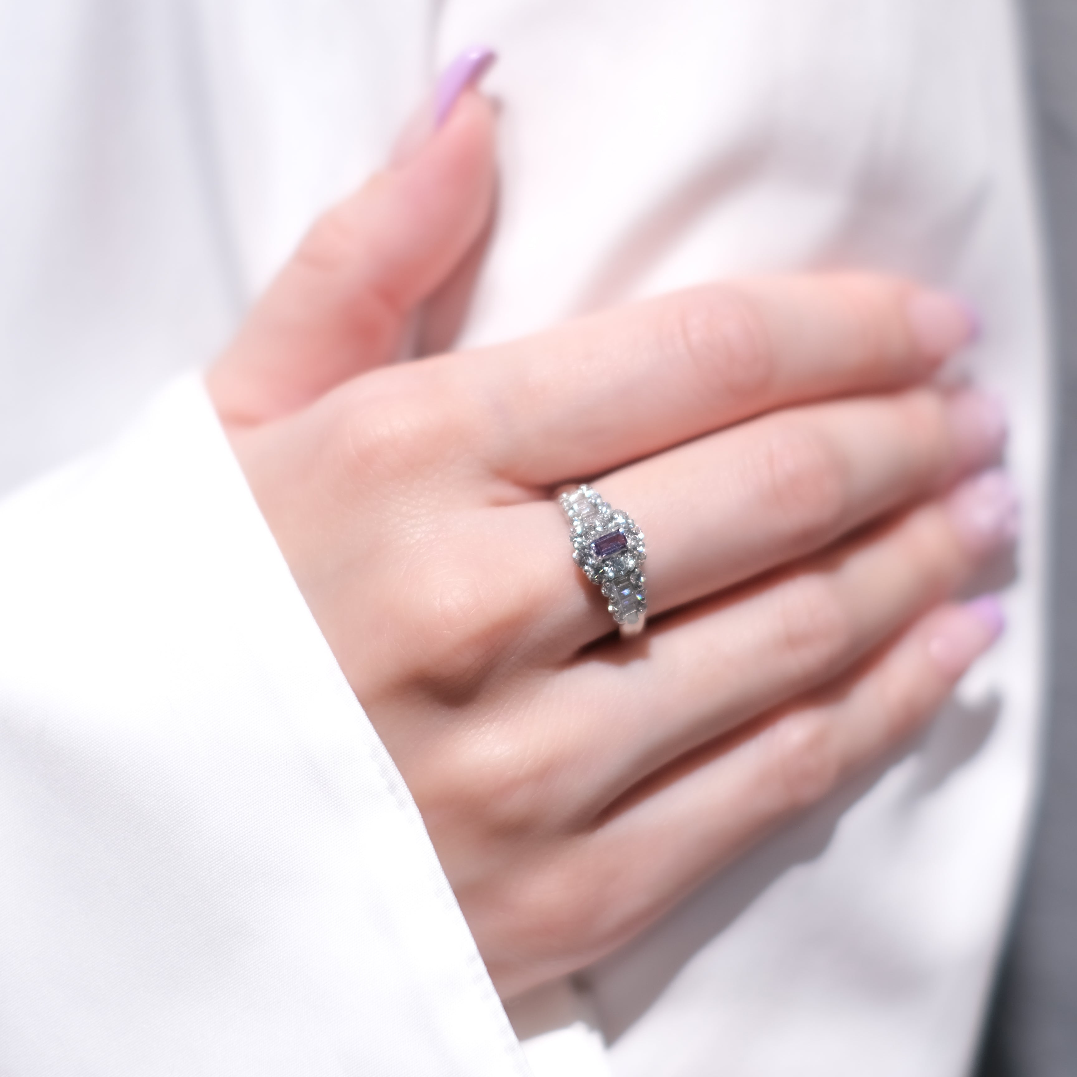 【限定3点】アレキサンドライト/ダイヤモンド プラチナリング(6月誕生石/鑑別書付)《25N00403》