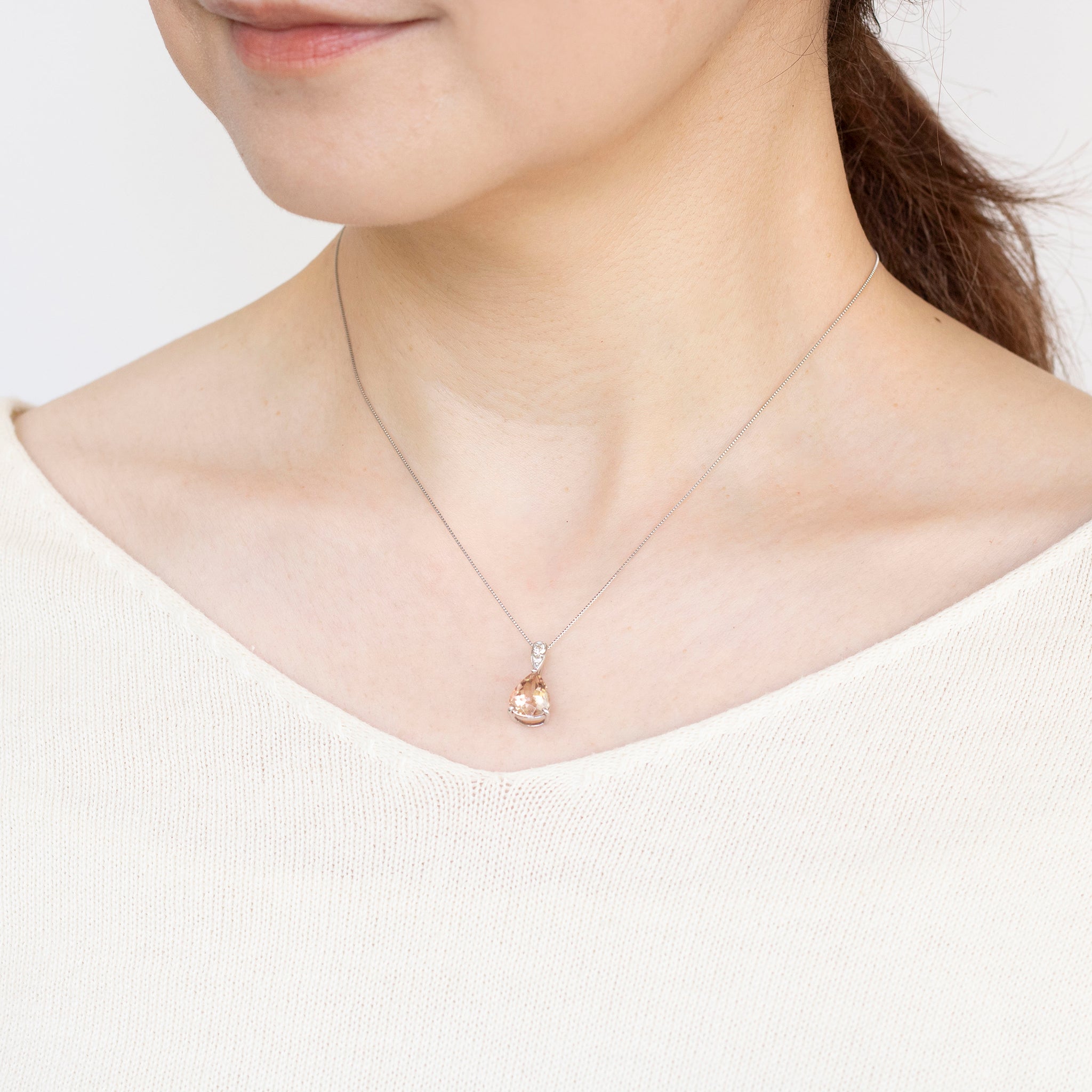 ラブラドライト/ダイヤモンド プラチナネックレス(ペアシェイプ/鑑別書付)《25N00507》