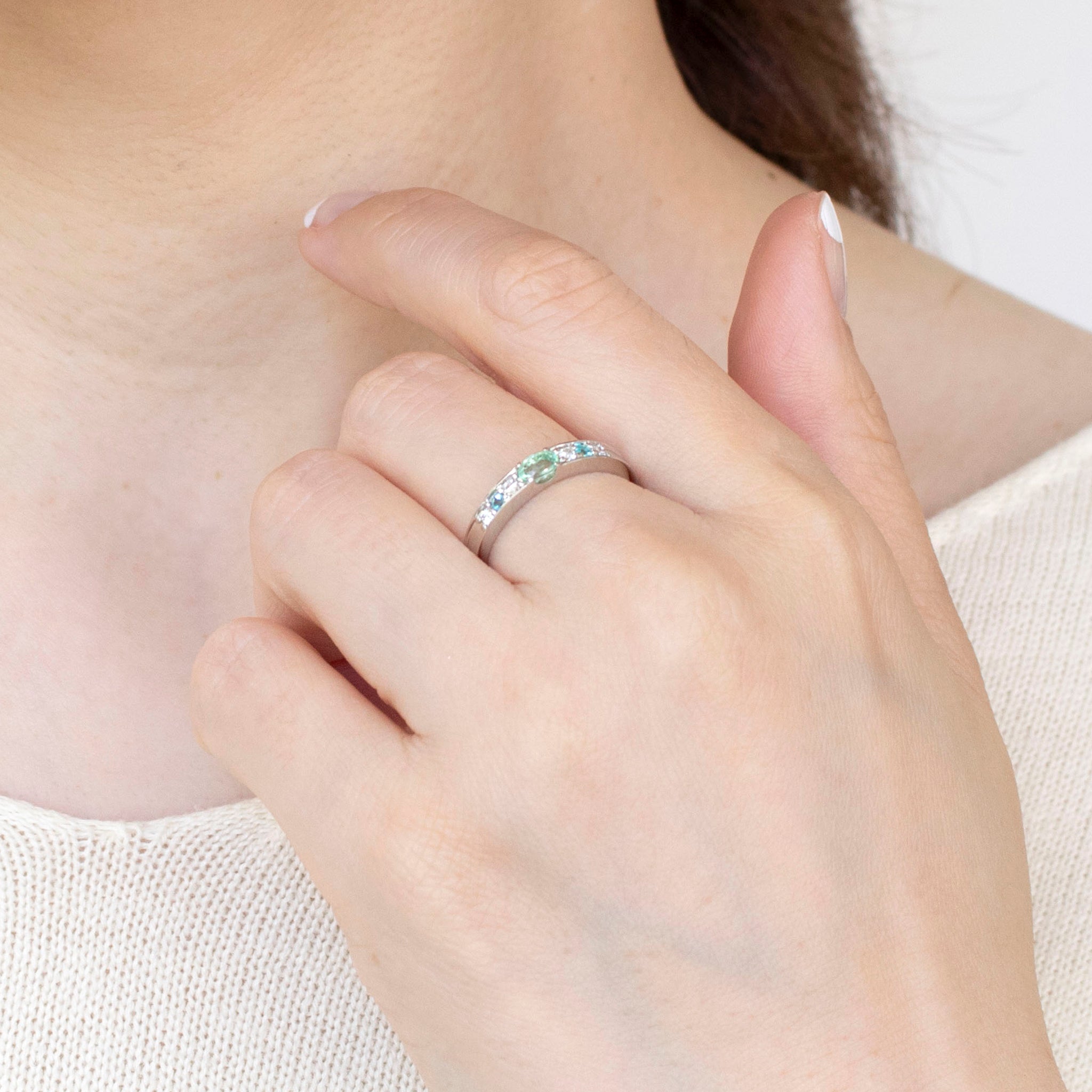 パライバトルマリン/ダイヤモンド プラチナリング(10月誕生石/鑑別書付)《25N00704》