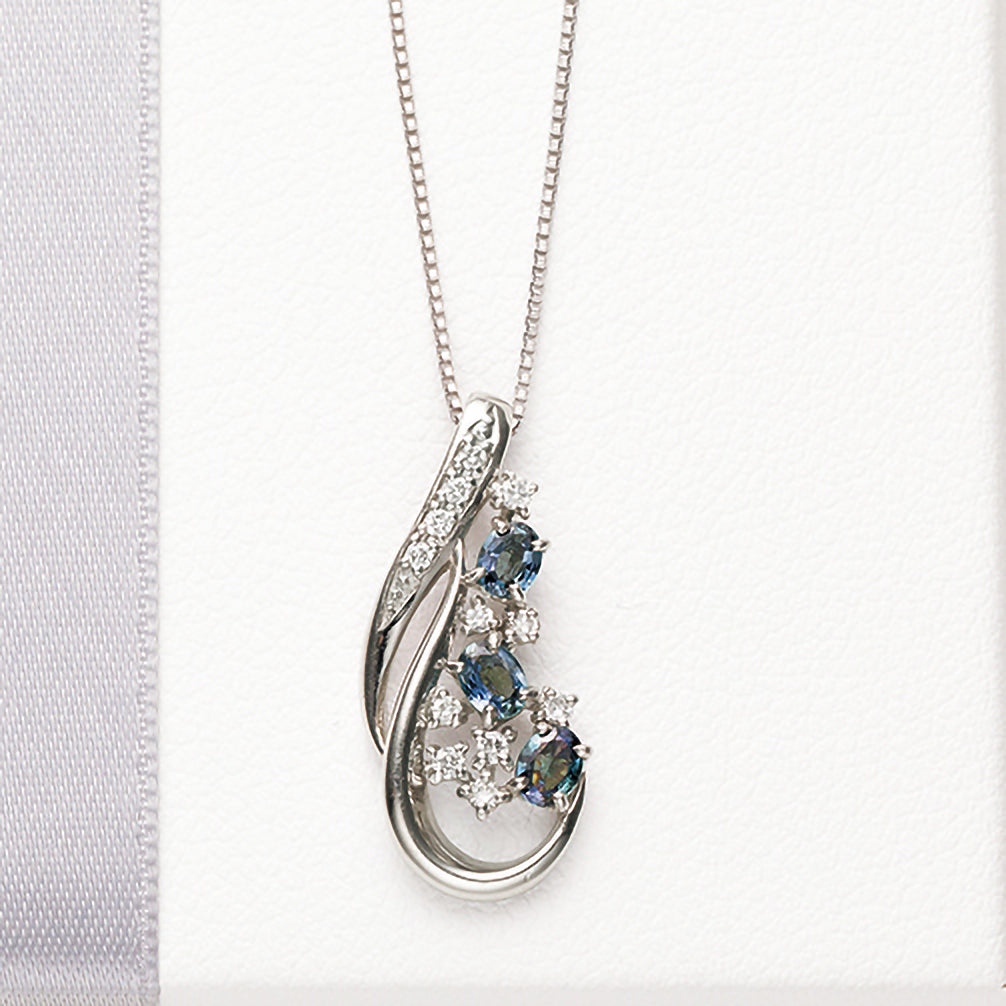 アレキサンドライト/ダイヤモンド プラチナネックレス(6月誕生石/鑑別書付)《25N00708》