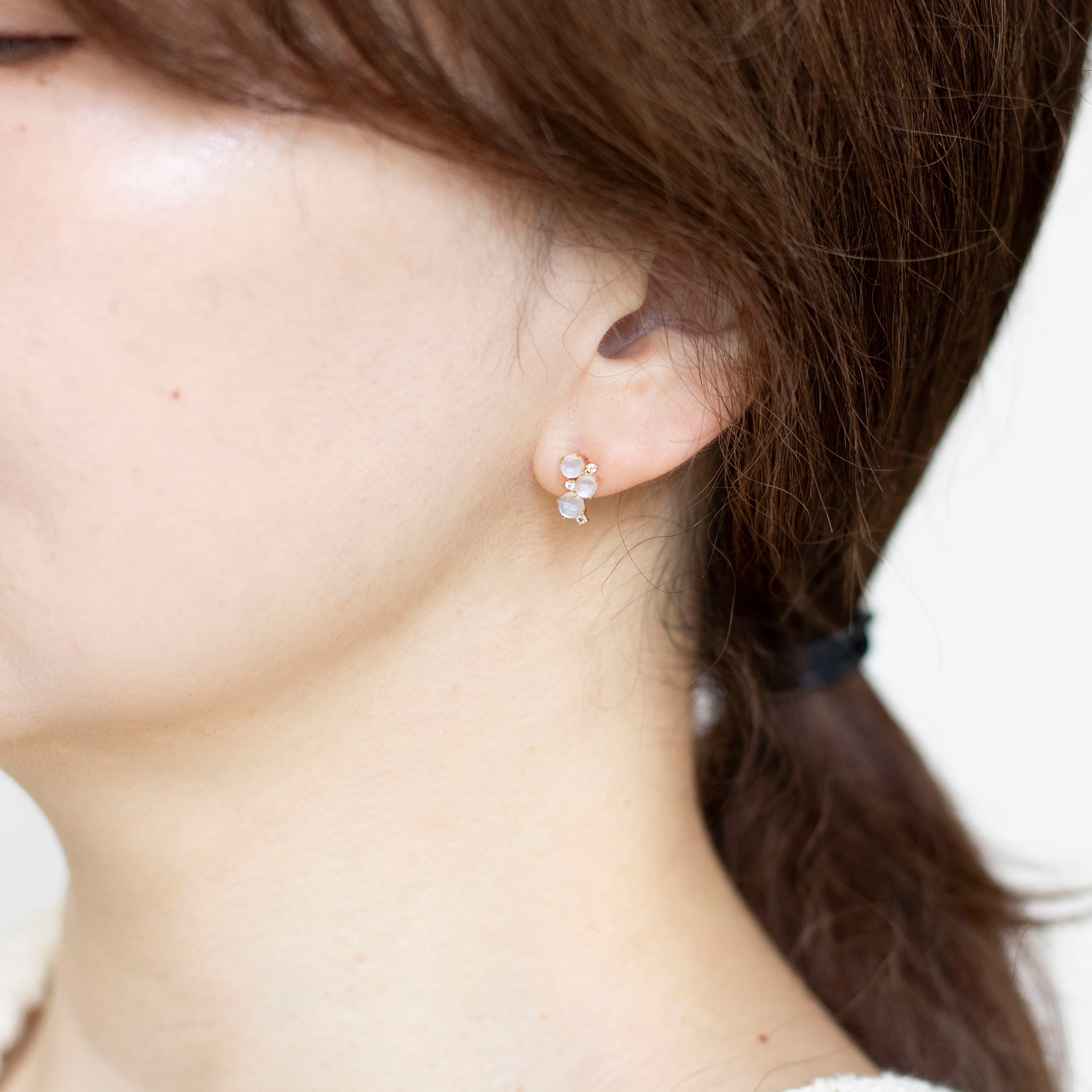 張り合わせ石(クォーツ/シェル)/ホワイトトパーズ K18ピアス《25N00808》