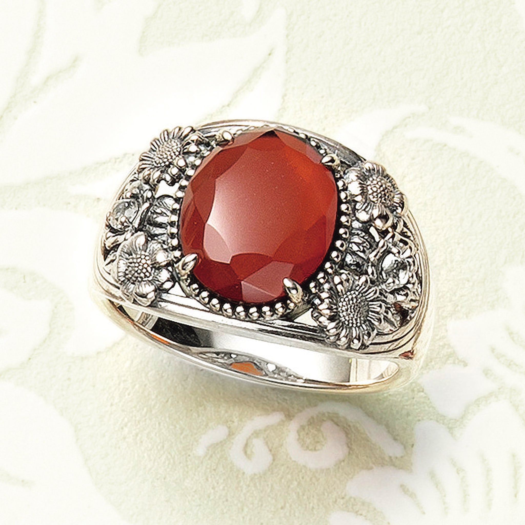 張り合わせ石(ガーネット/クォーツ)/ホワイトパーズ シルバーリング(ひなぎく)《25N00902》