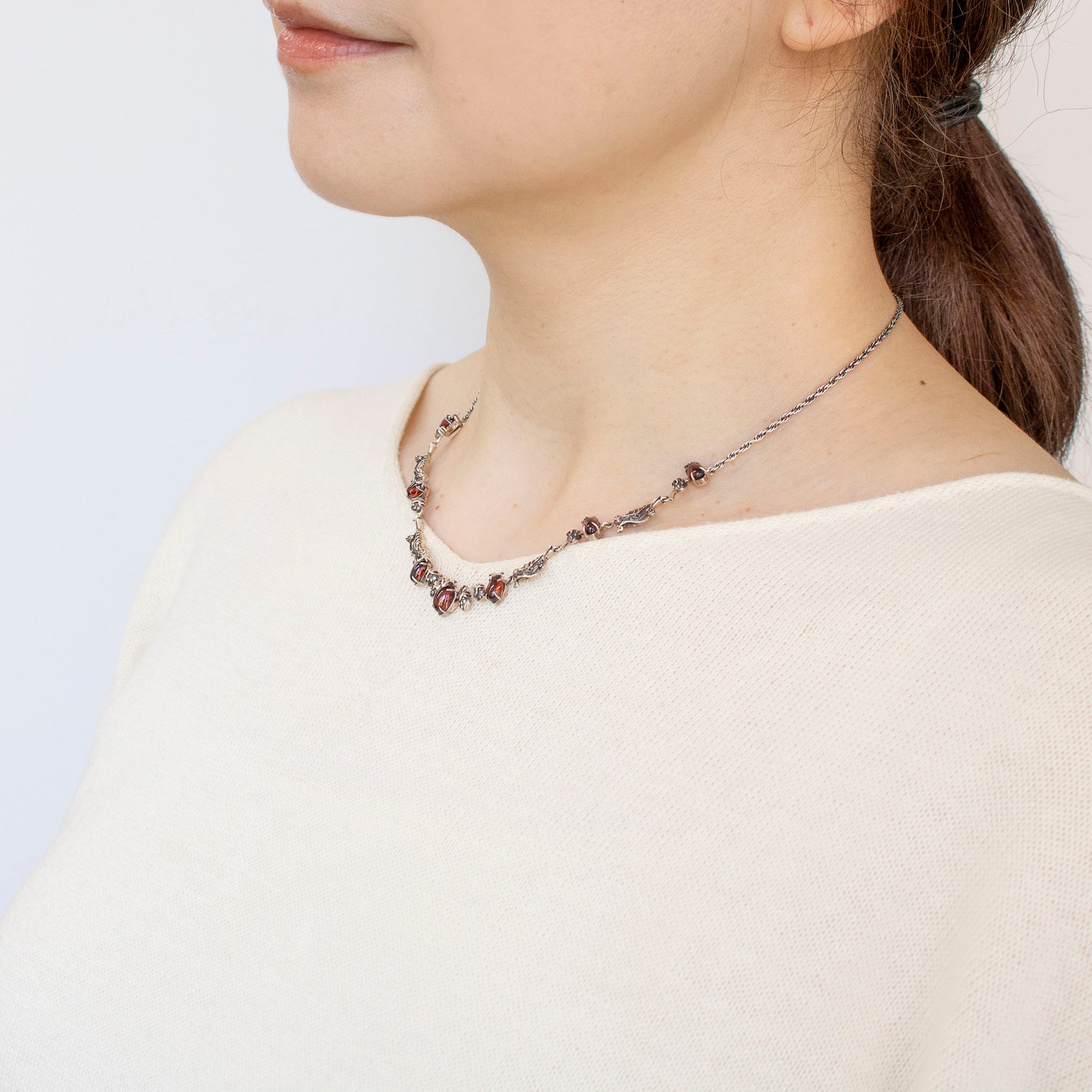 ガーネット シルバーネックレス(いちご泥棒/1月誕生石)《25N00903》