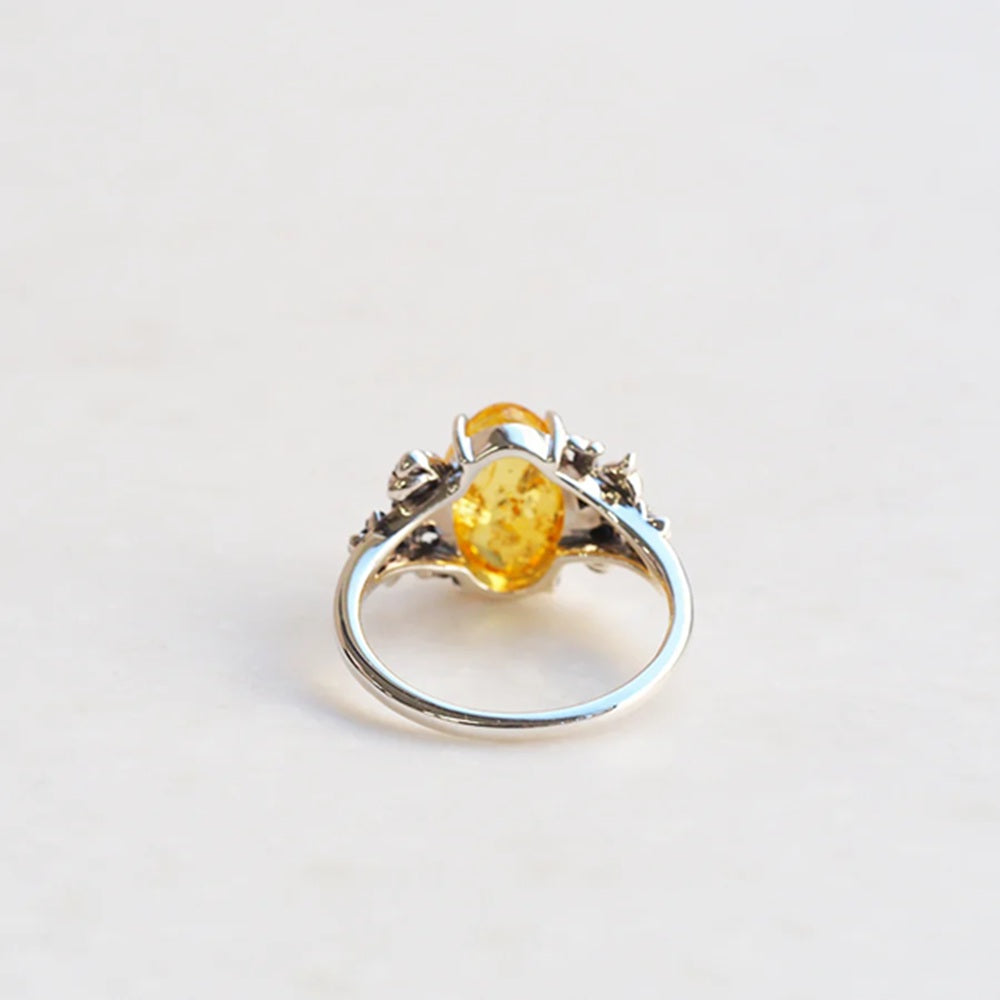 琥珀(こはく)/ホワイトトパーズ シルバーリング(やぐるまぎく)《25N00905》