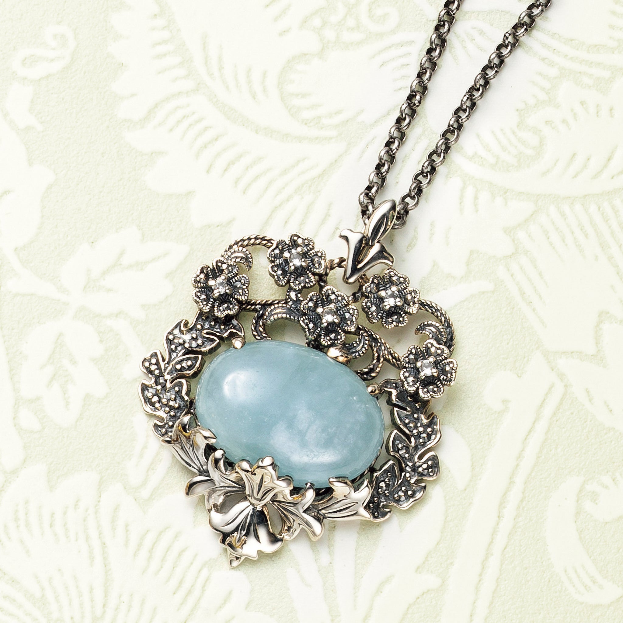 アクアマリン/ホワイトトパーズ シルバーネックレス(オーク/3月誕生石)《25N00906》