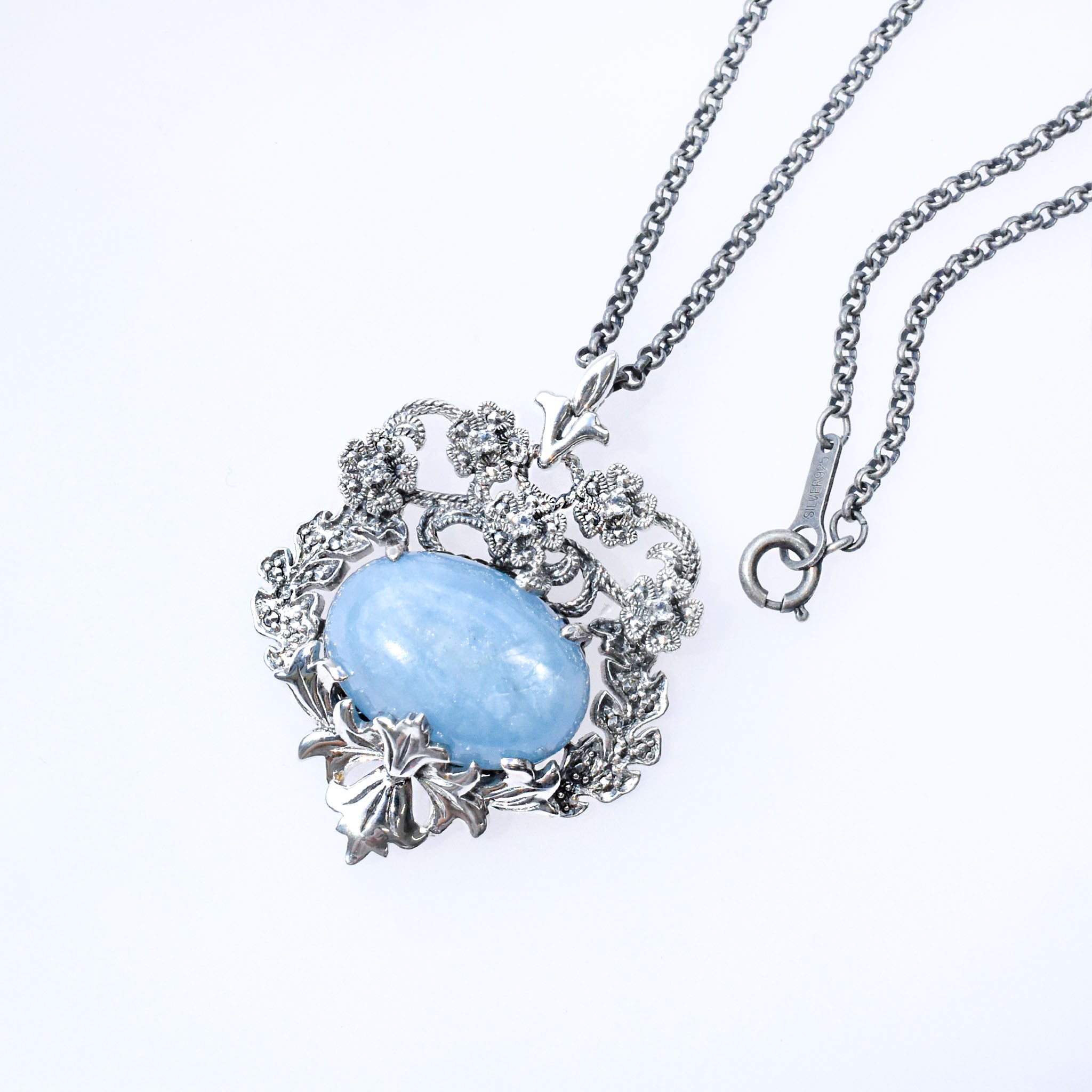 アクアマリン/ホワイトトパーズ シルバーネックレス(オーク/3月誕生石)《25N00906》