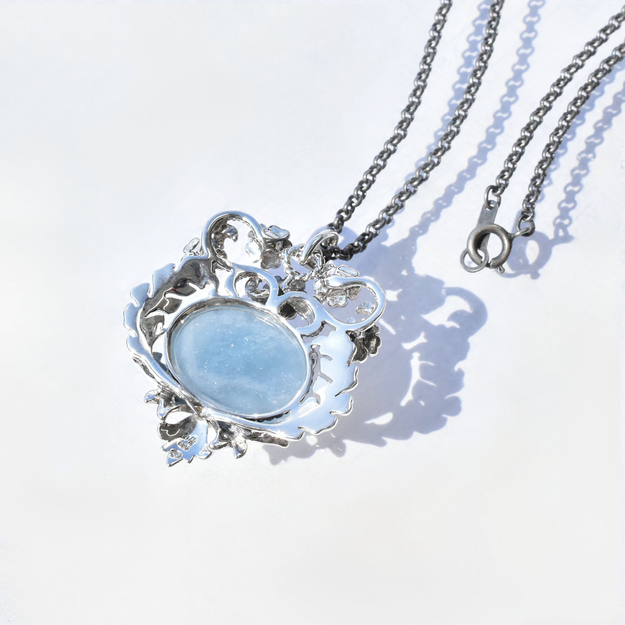 アクアマリン/ホワイトトパーズ シルバーネックレス(オーク/3月誕生石)《25N00906》