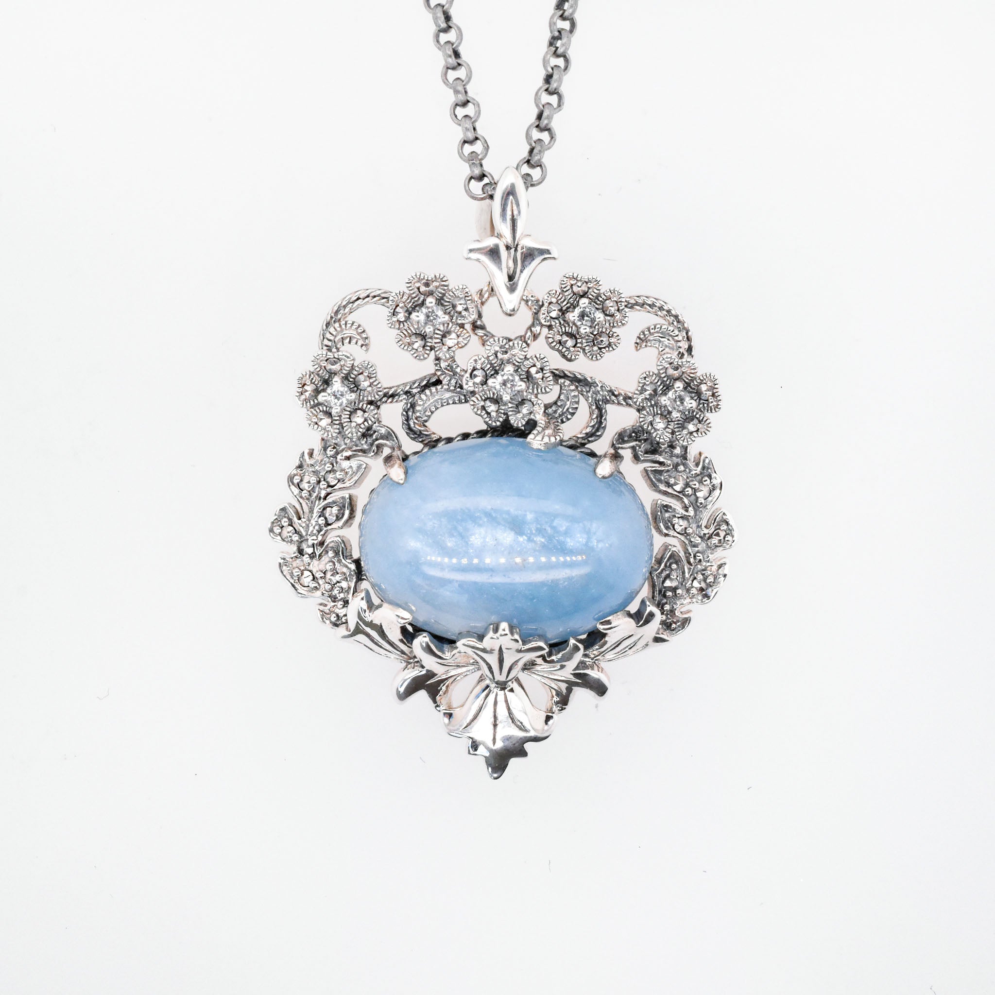 アクアマリン/ホワイトトパーズ シルバーネックレス(オーク/3月誕生石)《25N00906》