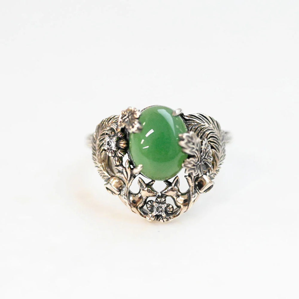 グリーンカルセドニー/ホワイトトパーズ シルバーリング(ブドウ)《25N00907》