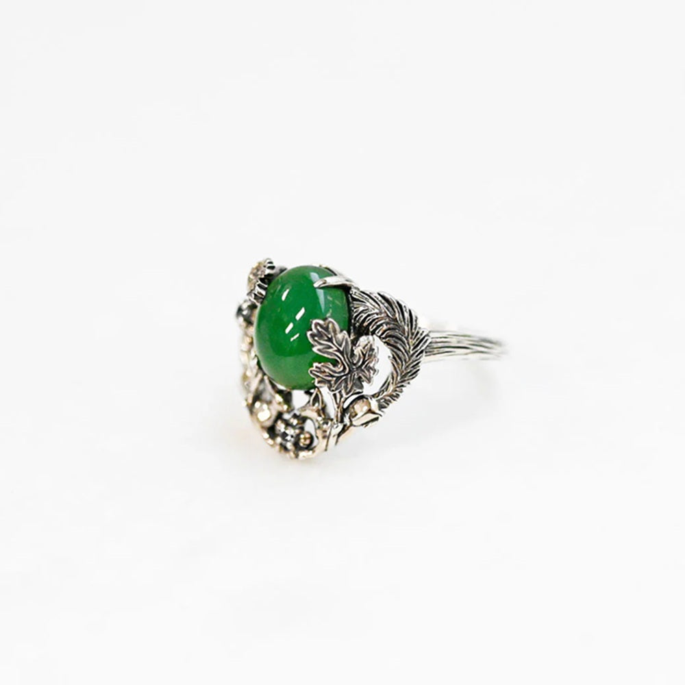 グリーンカルセドニー/ホワイトトパーズ シルバーリング(ブドウ)《25N00907》