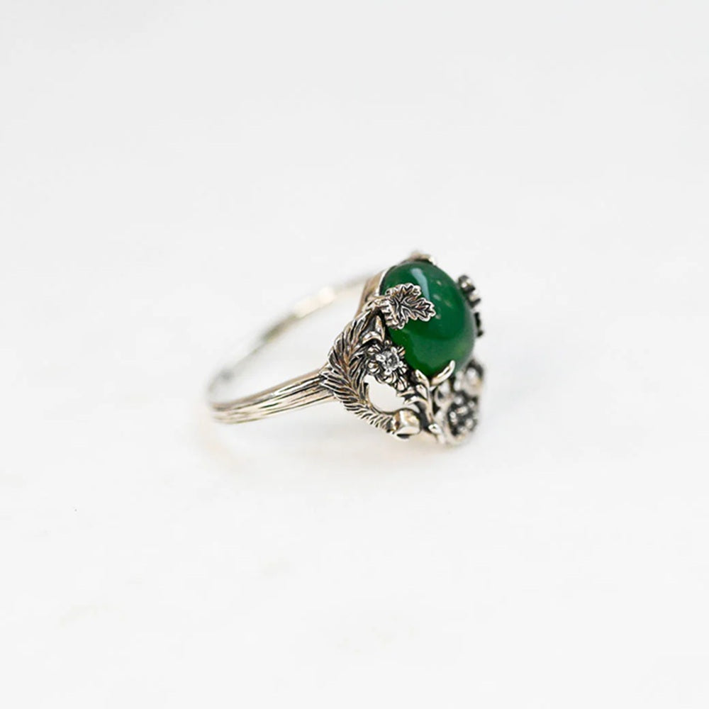 グリーンカルセドニー/ホワイトトパーズ シルバーリング(ブドウ)《25N00907》