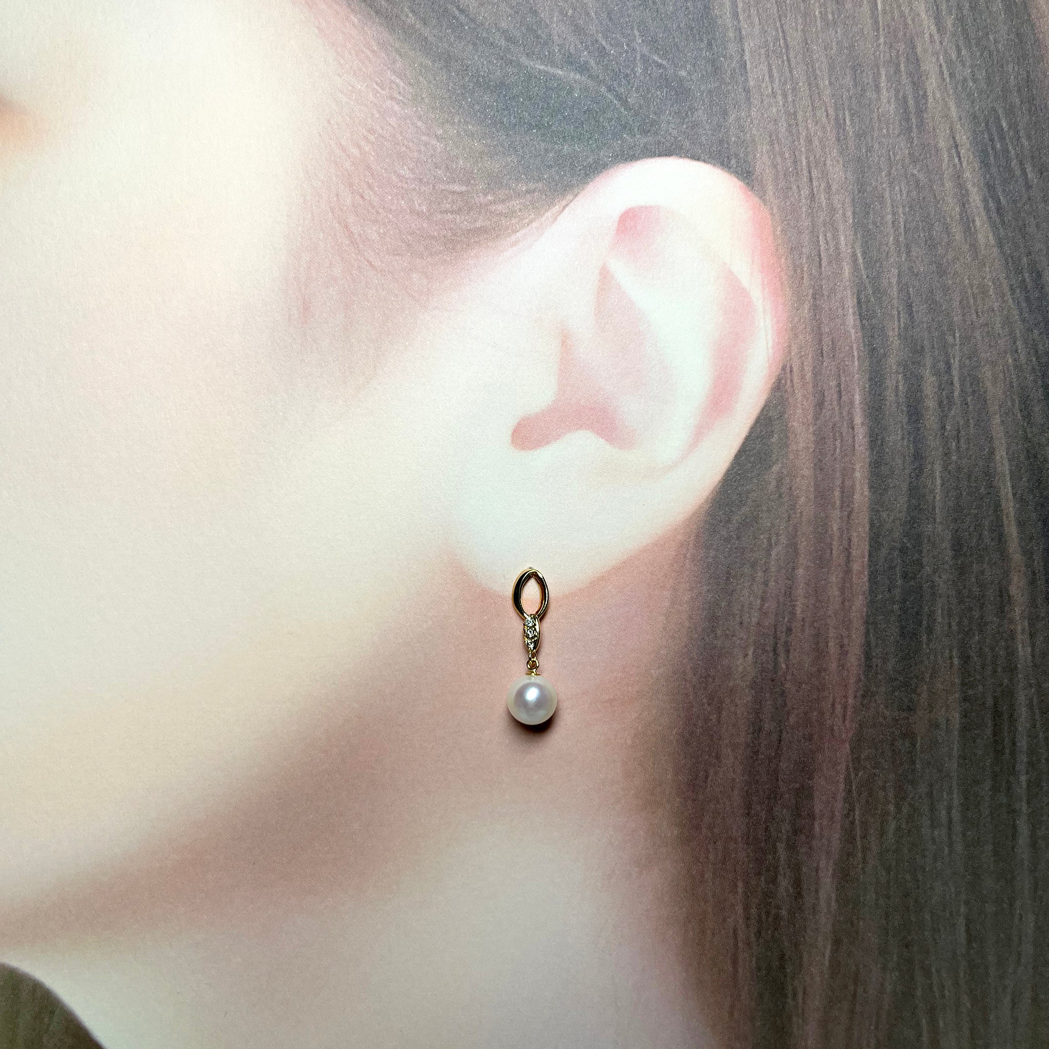 パール/ダイヤモンド K18ピアス(アコヤ真珠/6mm/6月誕生石)《25N01104》