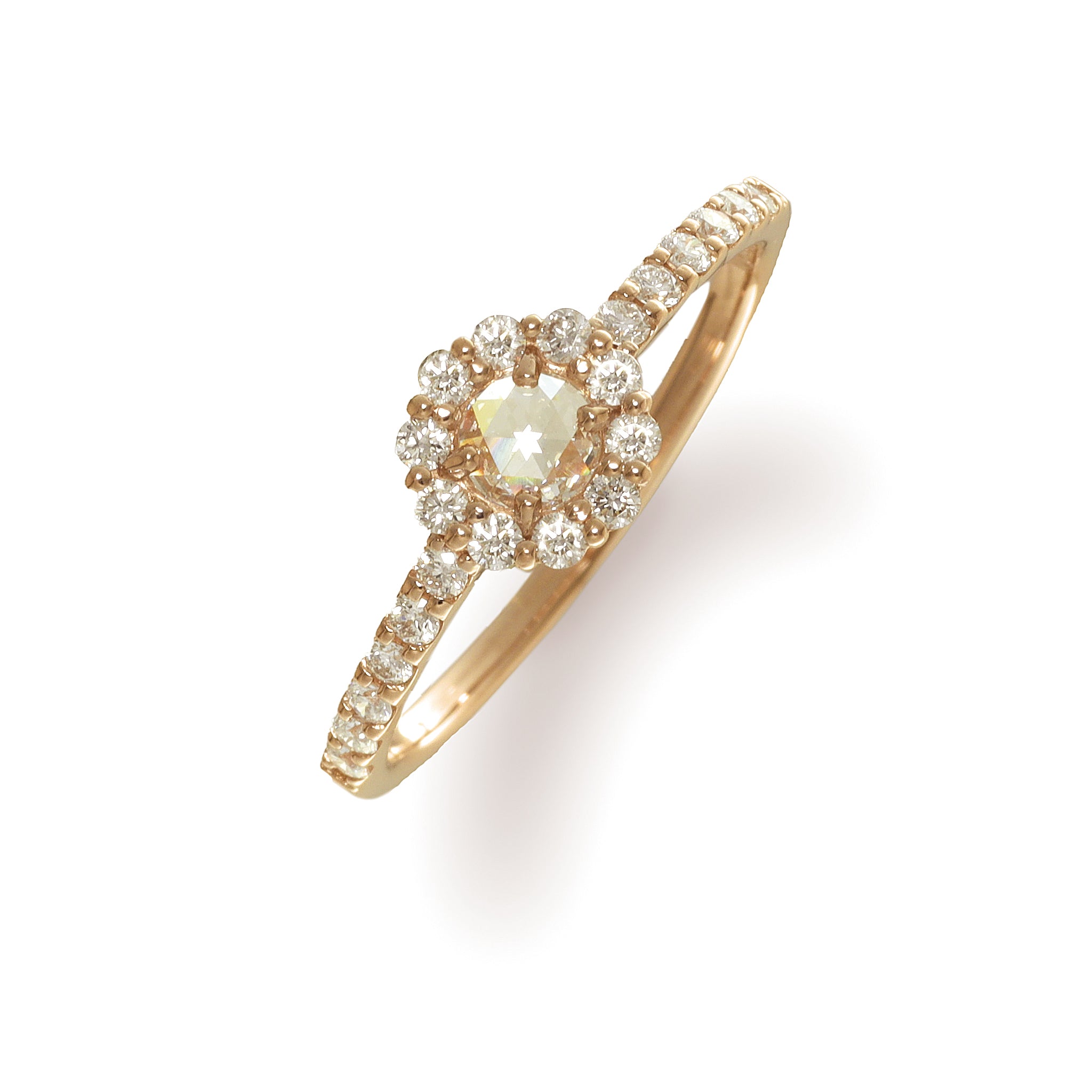 ダイヤモンド K18リング(ローズカット/4月誕生石/鑑別書付)《25N01401》