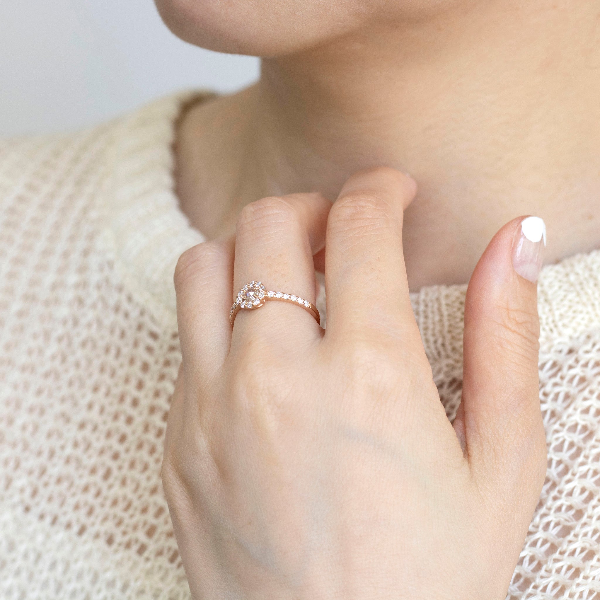 ダイヤモンド K18リング(ローズカット/4月誕生石/鑑別書付)《25N01401》