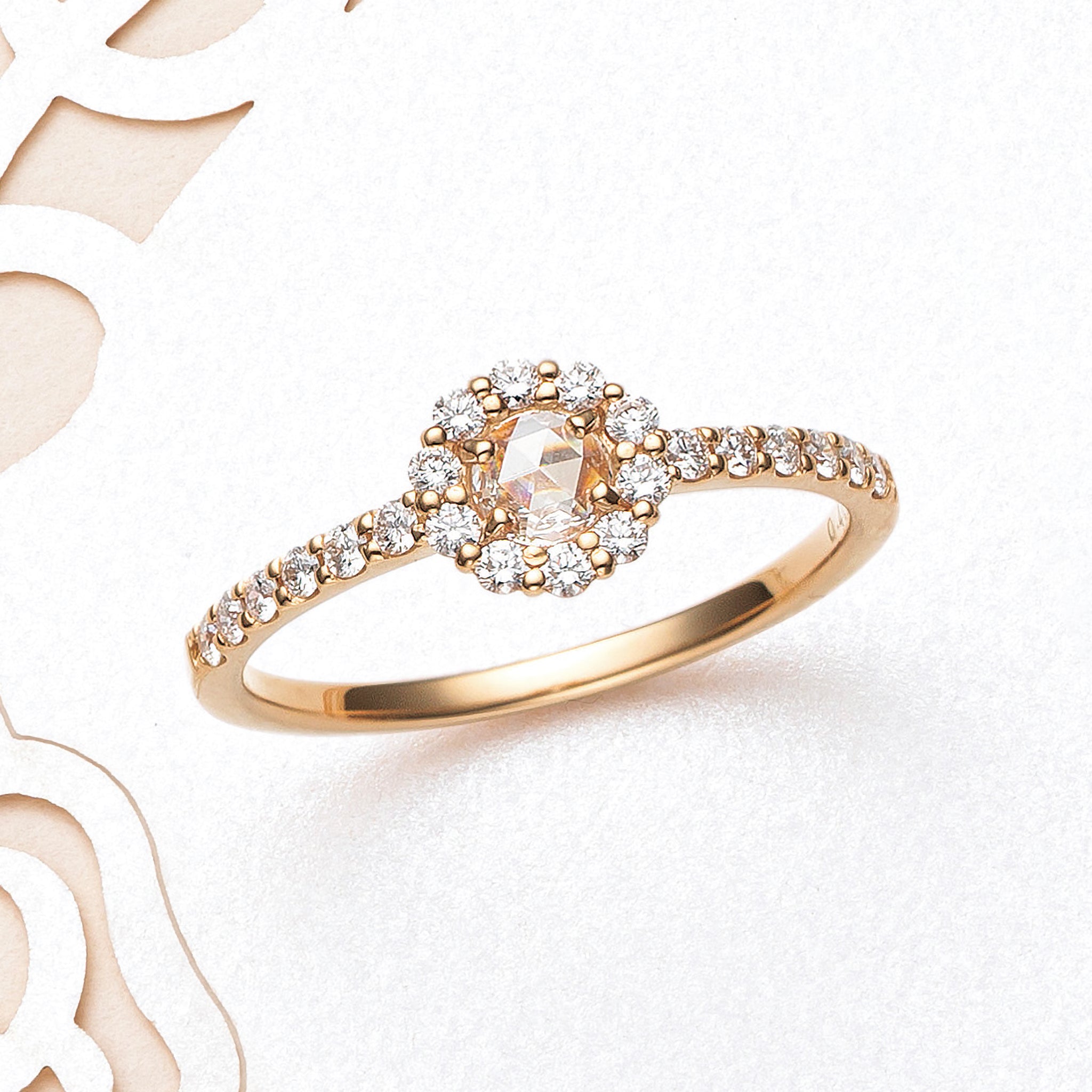 ダイヤモンド K18リング(ローズカット/4月誕生石/鑑別書付)《25N01401》