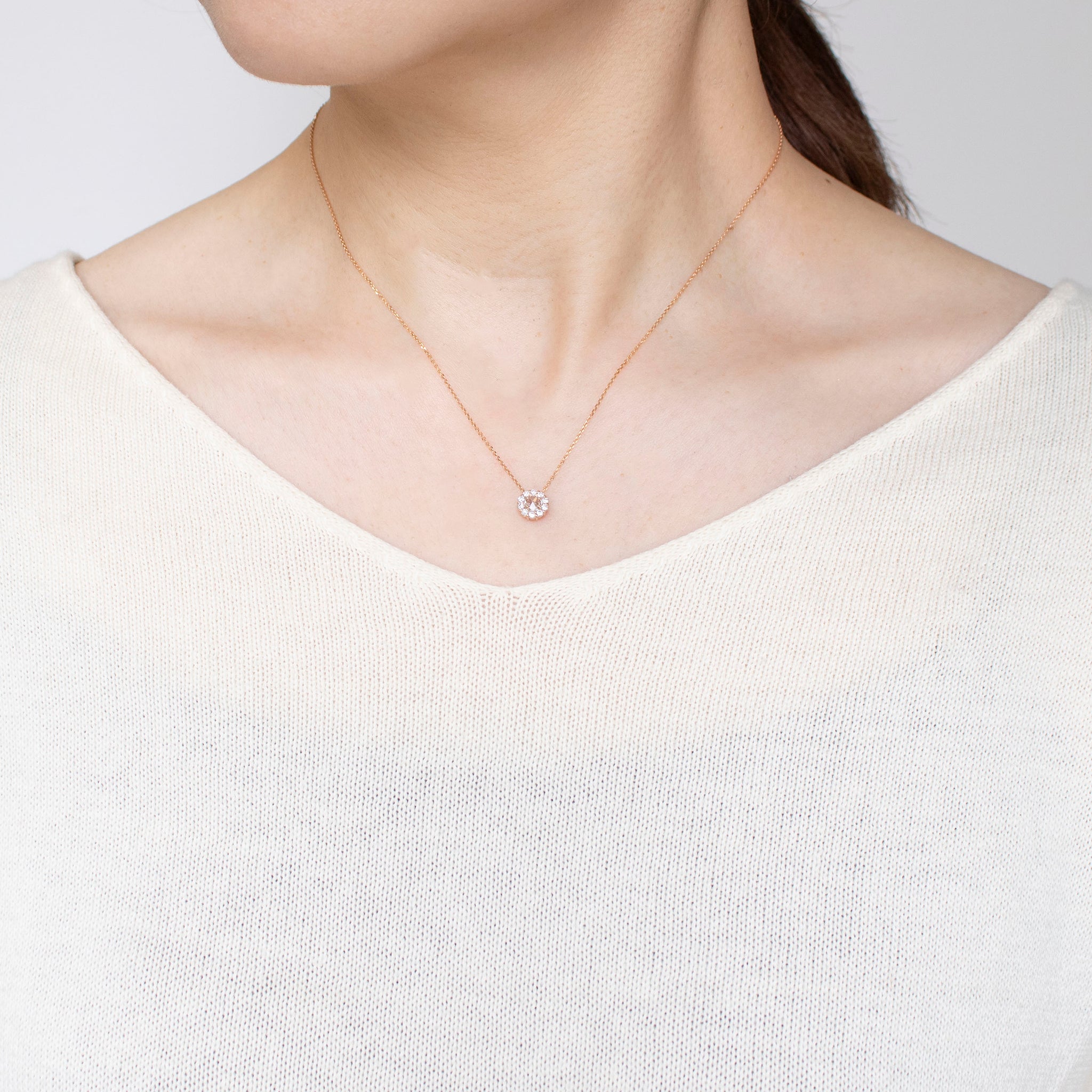 ダイヤモンド K18ネックレス(ローズカット/4月誕生石/鑑別書付)《25N01402》