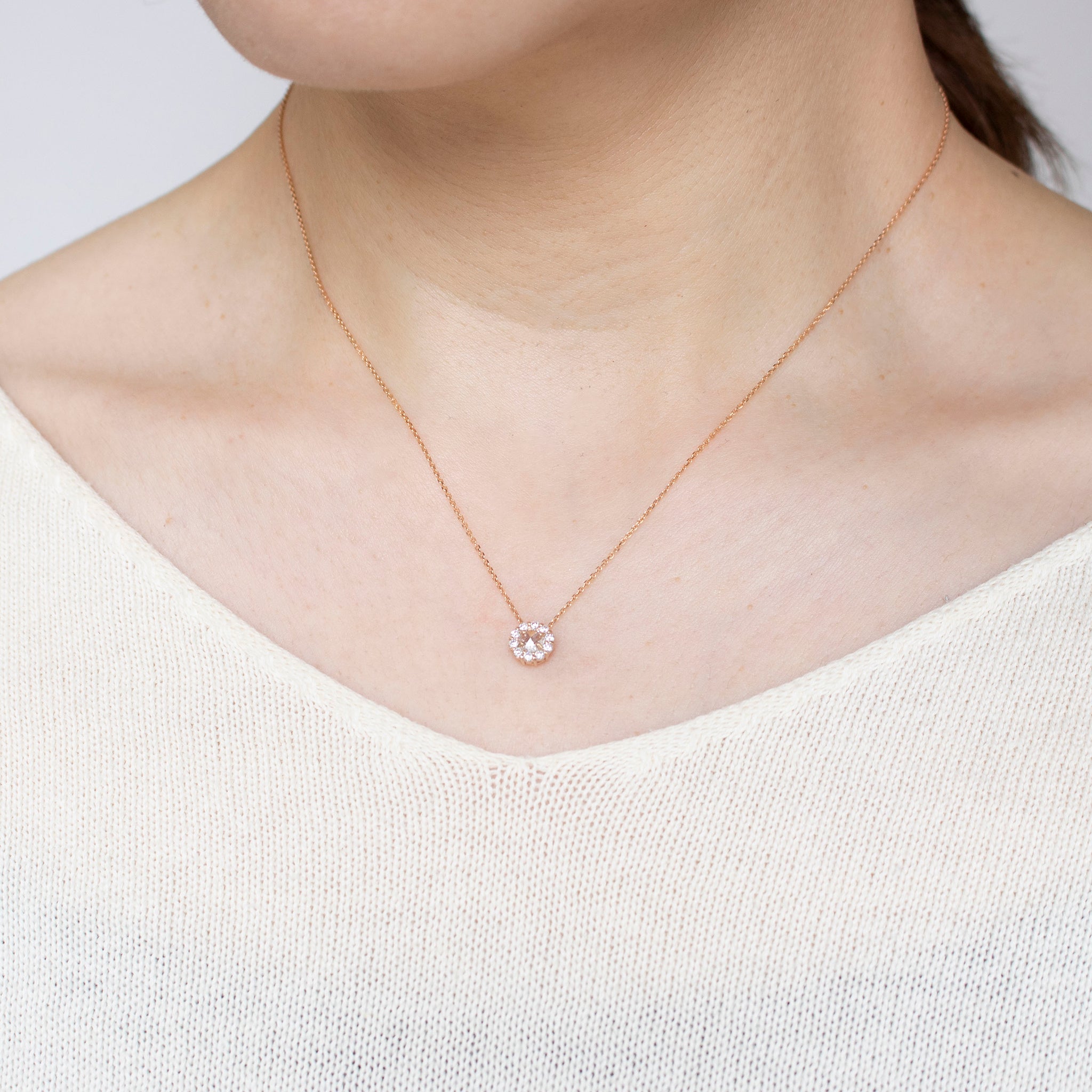 ダイヤモンド K18ネックレス(ローズカット/4月誕生石/鑑別書付)《25N01402》