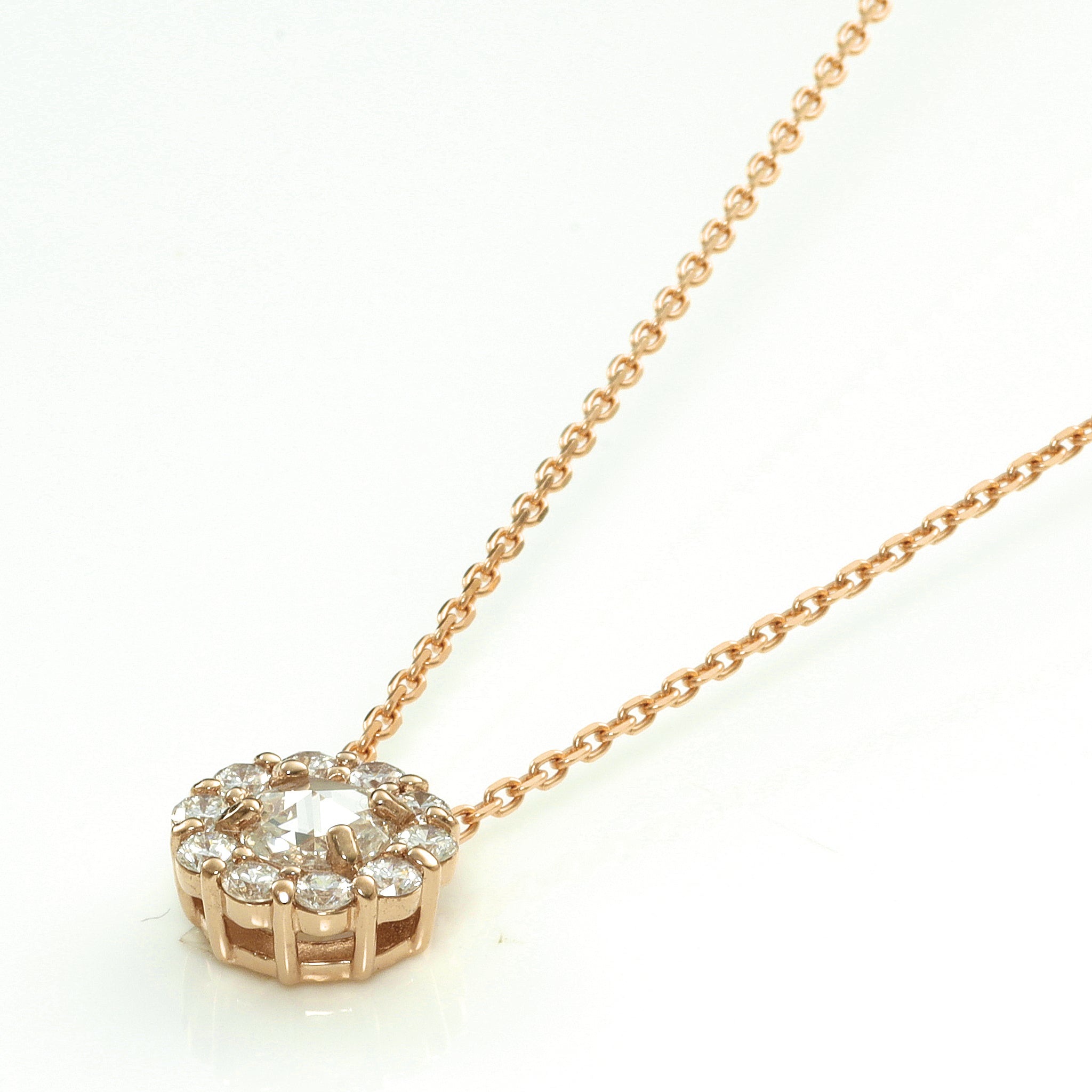 ダイヤモンド K18ネックレス(ローズカット/4月誕生石/鑑別書付)《25N01402》