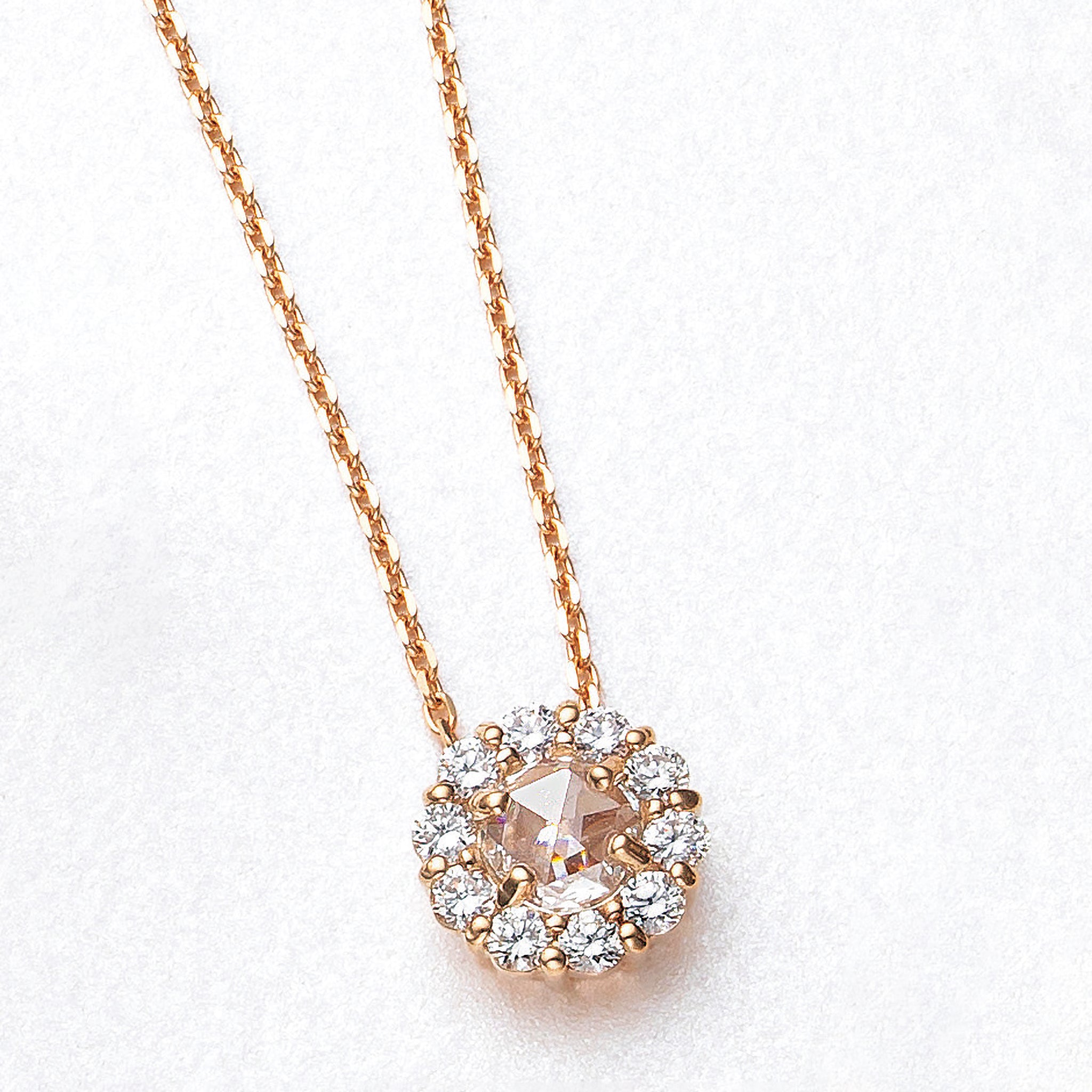 ダイヤモンド K18ネックレス(ローズカット/4月誕生石/鑑別書付)《25N01402》