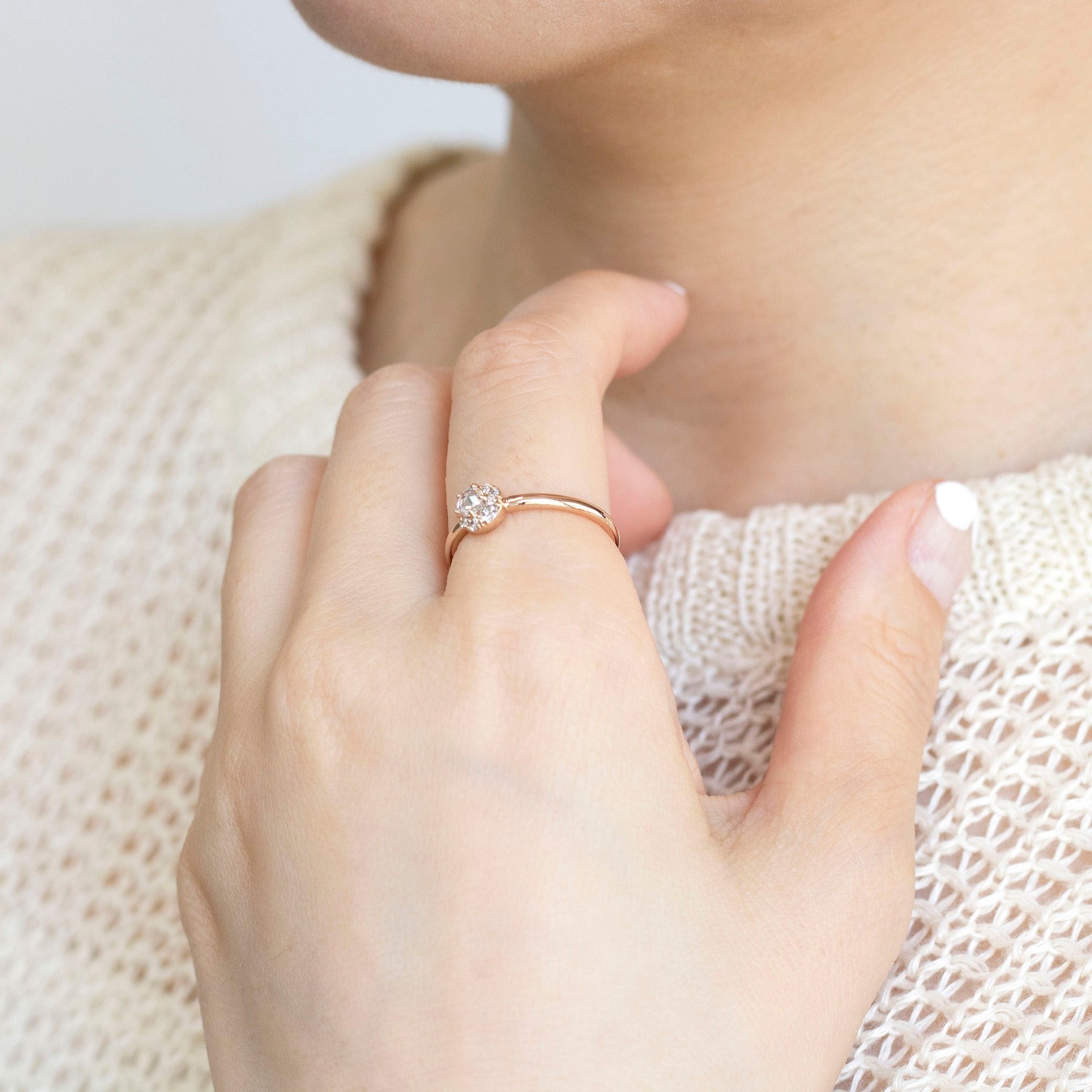 ダイヤモンド K18リング(ローズカット/4月誕生石)《25N01404》