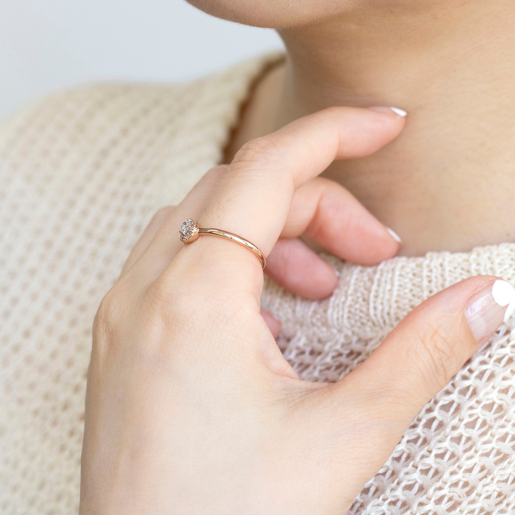 ダイヤモンド K18リング(ローズカット/4月誕生石)《25N01404》