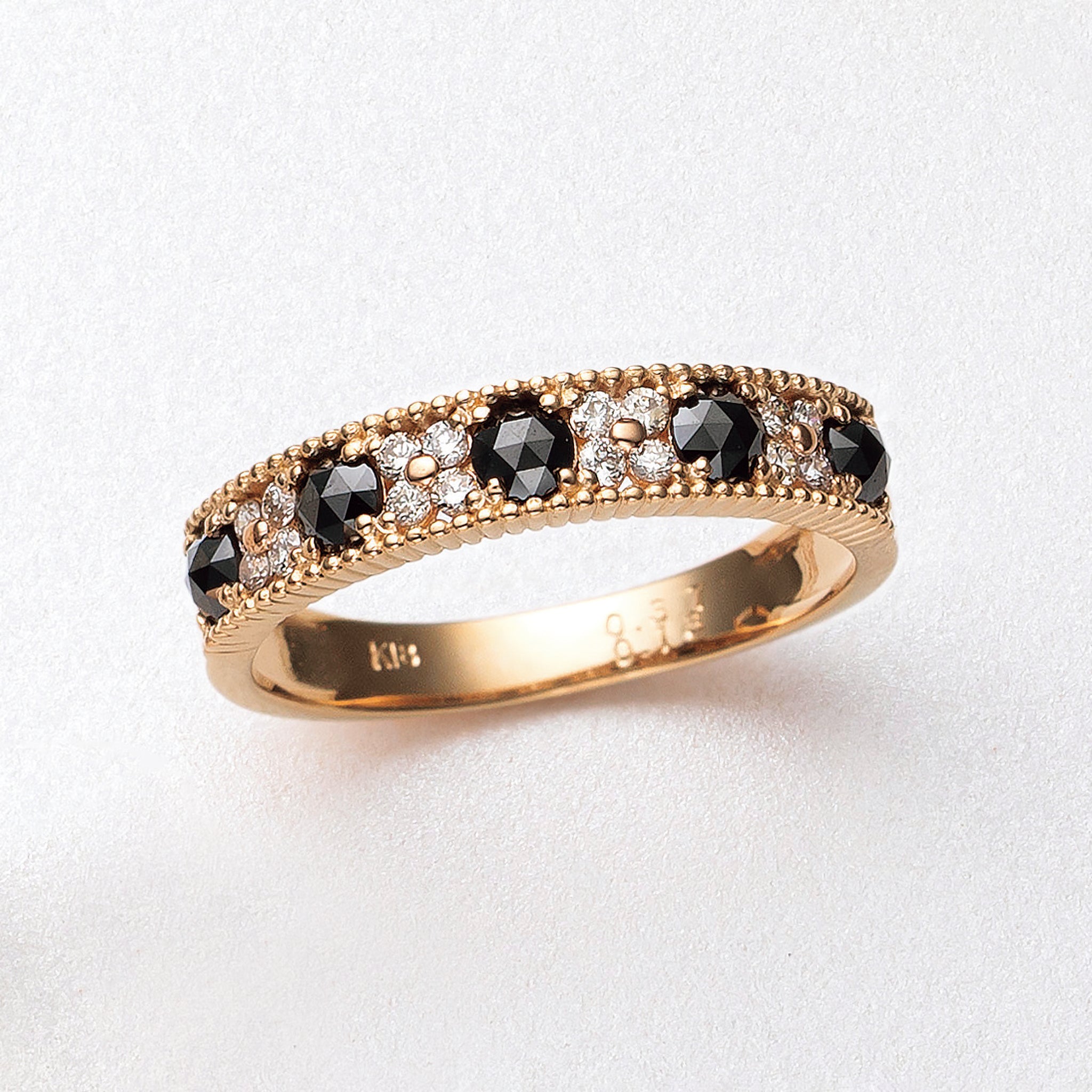 ブラックダイヤモンド/ダイヤモンド K18リング(4月誕生石)《25N01405》