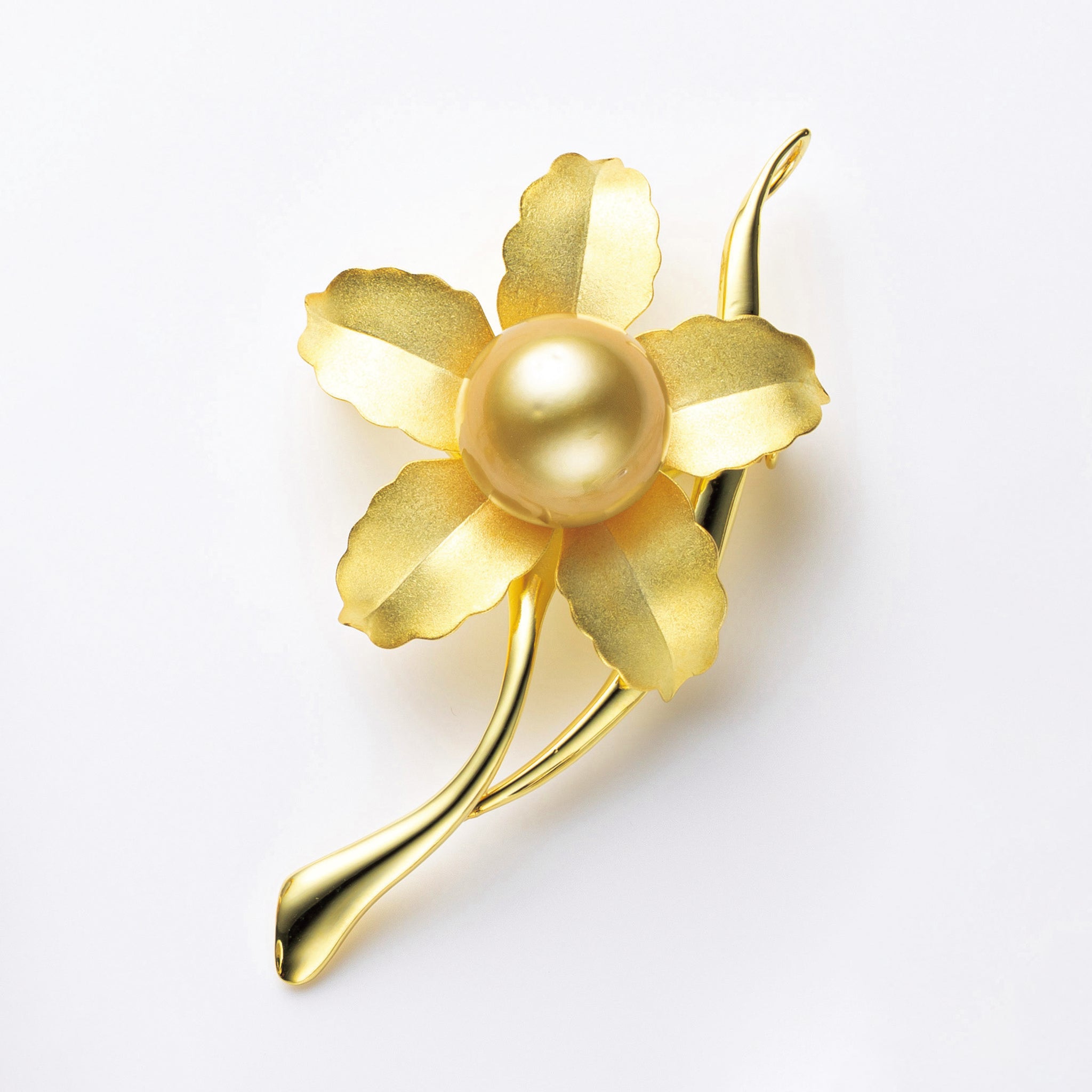 パール シルバーブローチ兼ペンダントトップ(白蝶真珠/ゴールド系/12mm/フラワーモチーフ/6月誕生石)《25N01505》