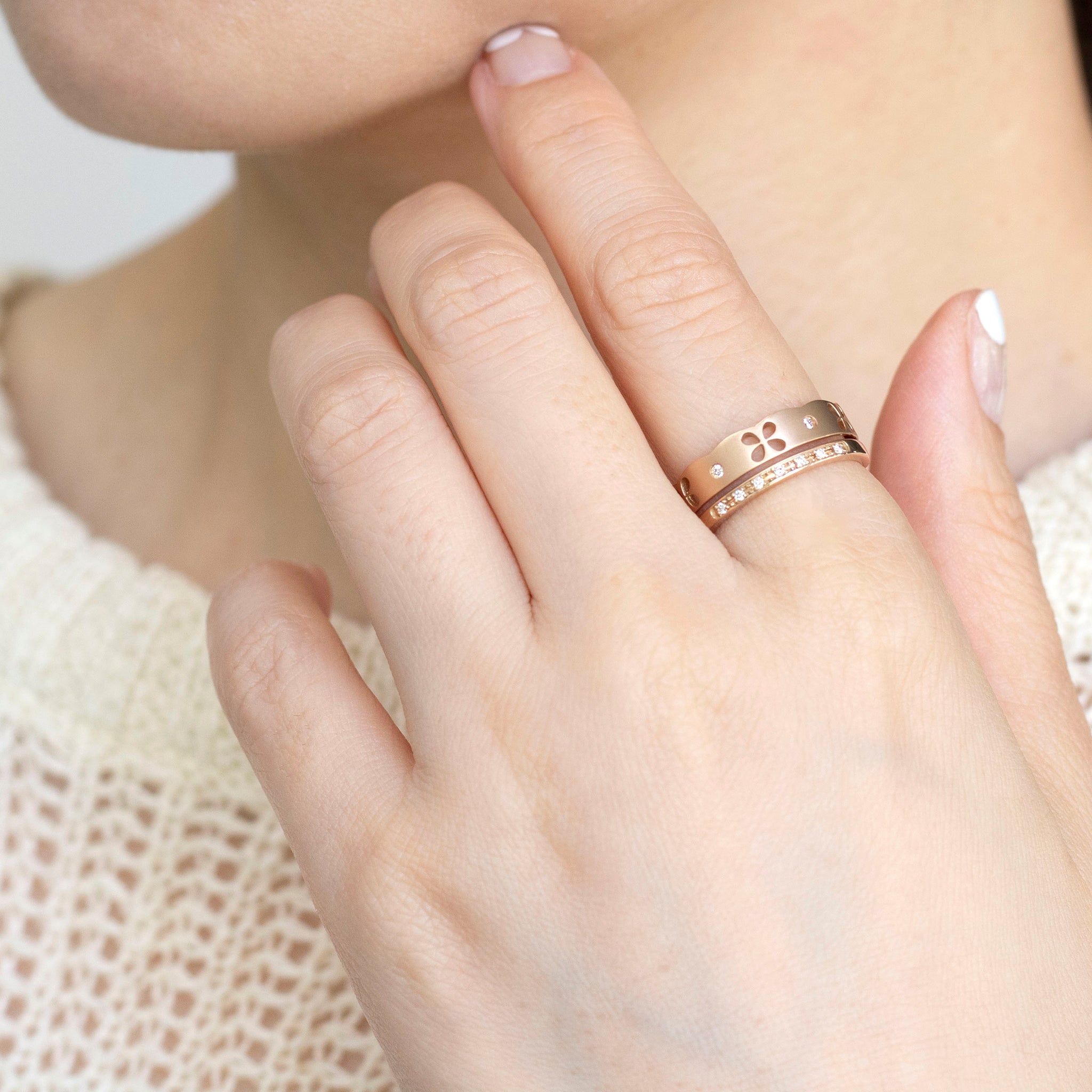 ダイヤモンド K18リング(クローバーモチーフ/4月誕生石)《25N01604》