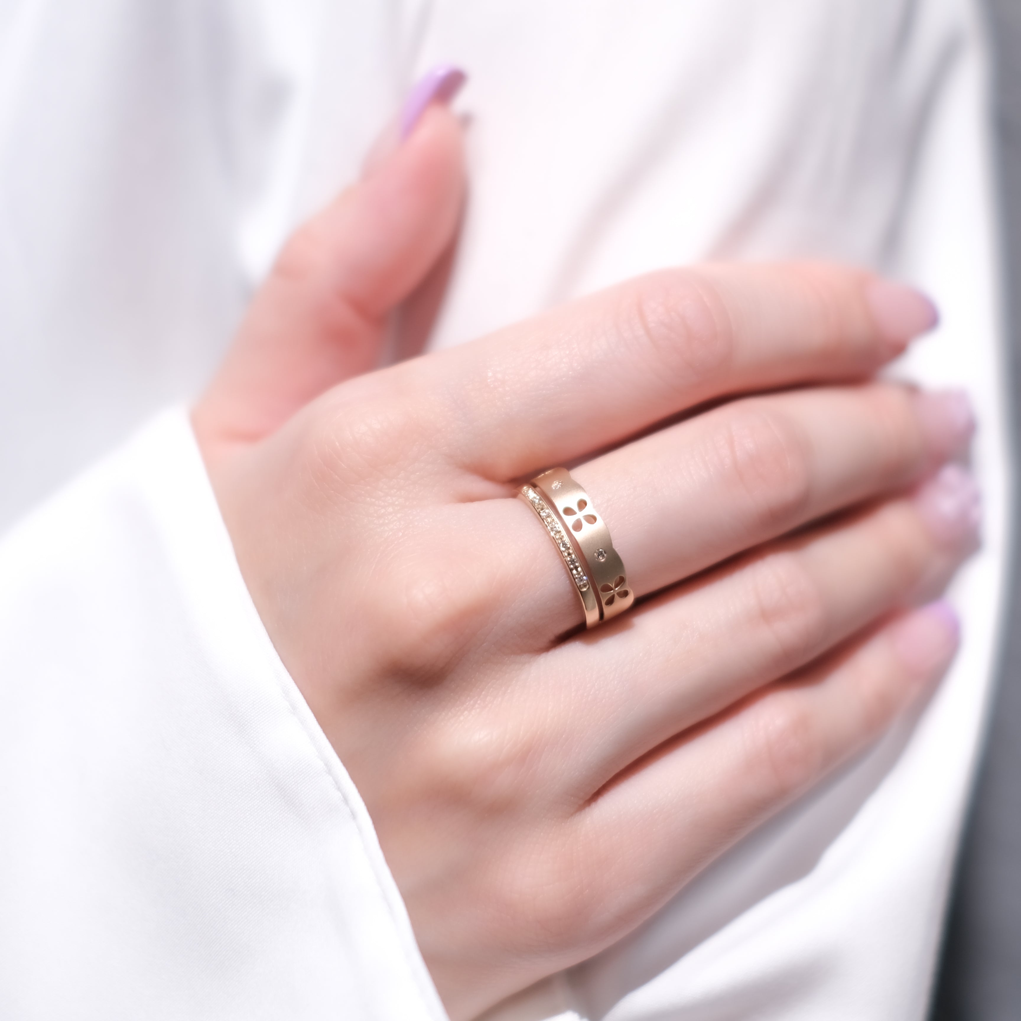 ダイヤモンド K18リング(クローバーモチーフ/4月誕生石)《25N01604》