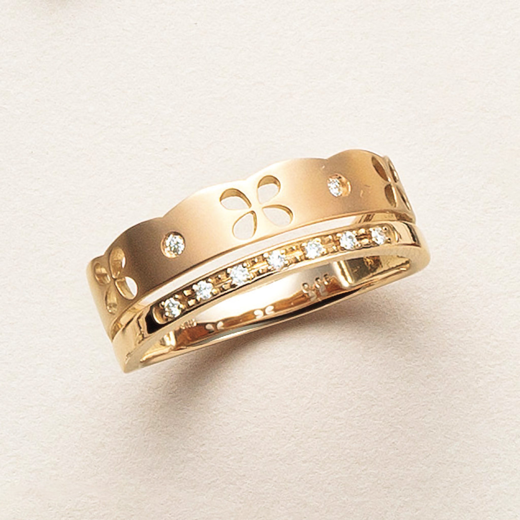 ダイヤモンド K18リング(クローバーモチーフ/4月誕生石)《25N01604》