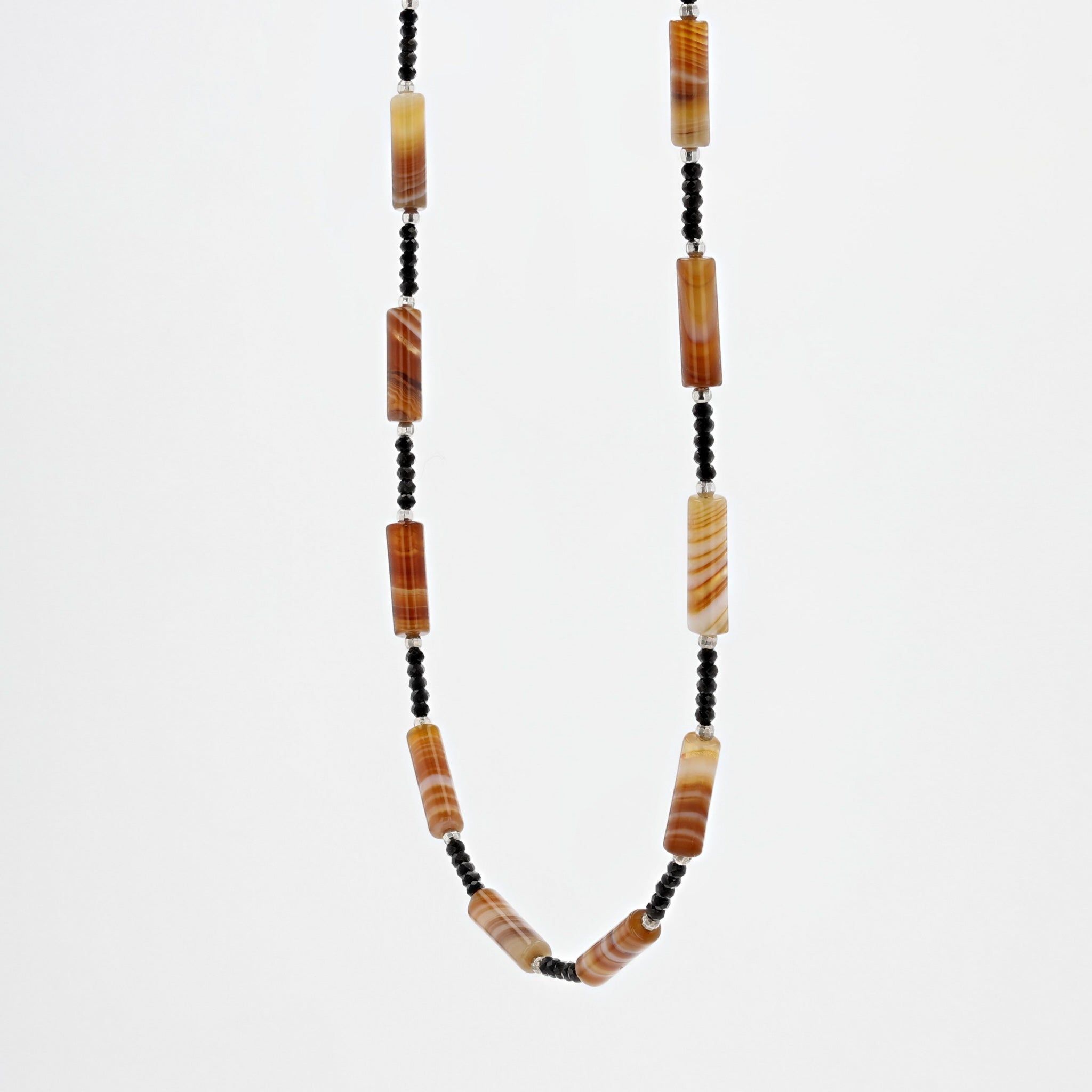 アゲート/ブラックスピネル シルバーネックレス(ロング/70cm)《25N01607》