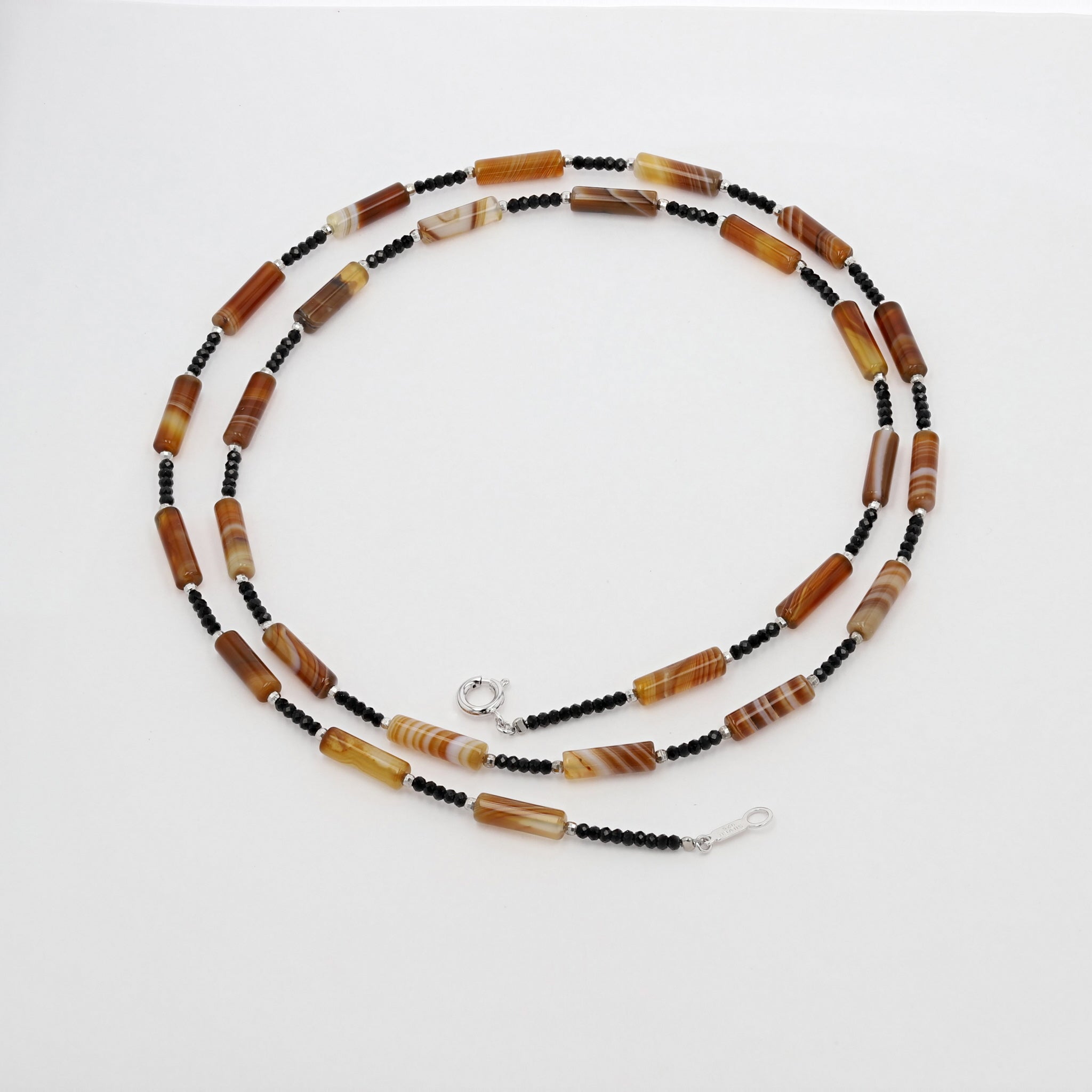 アゲート/ブラックスピネル シルバーネックレス(ロング/70cm)《25N01607》