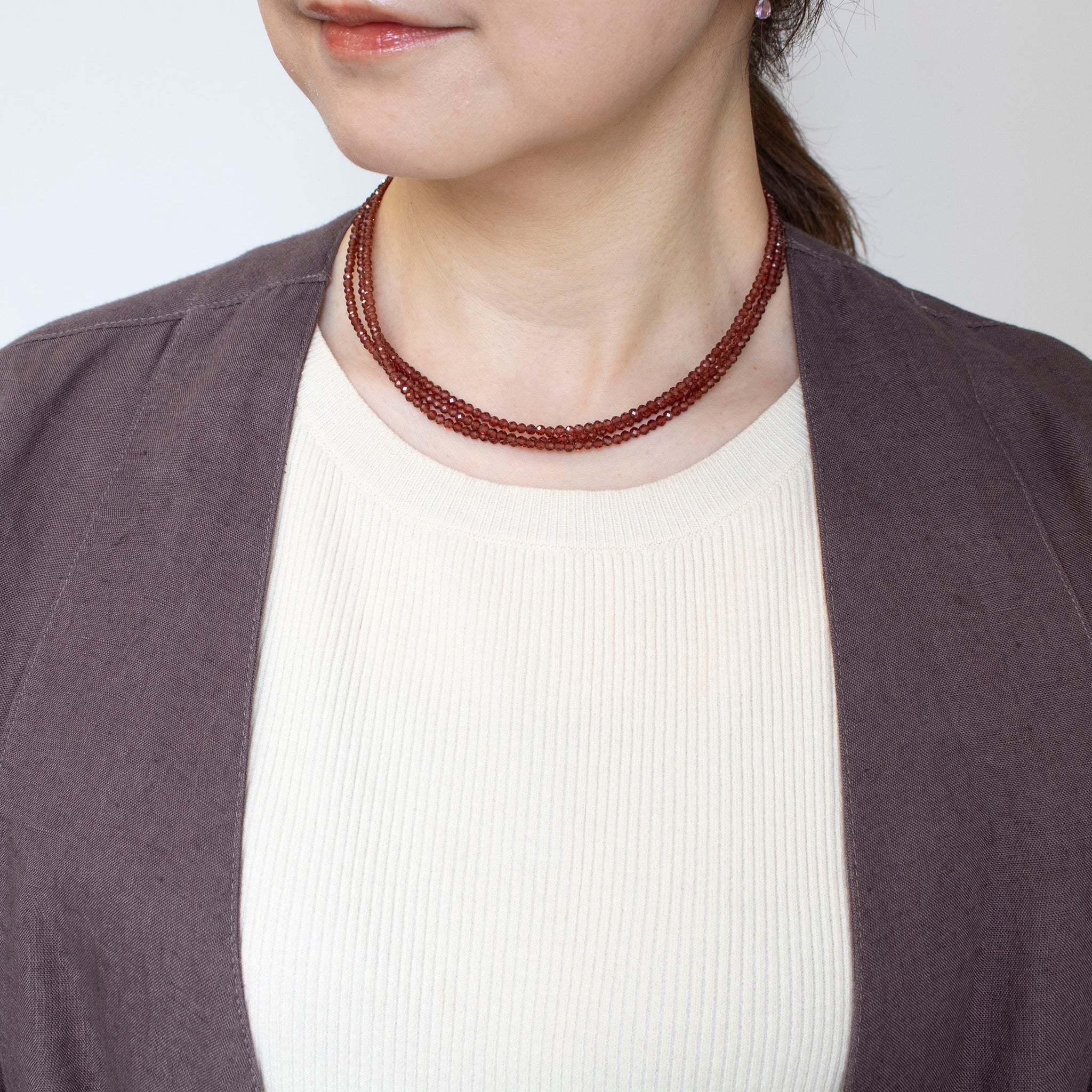 ガーネット シルバーネックレス(ロング/120cm/1月誕生石)《25N01710》