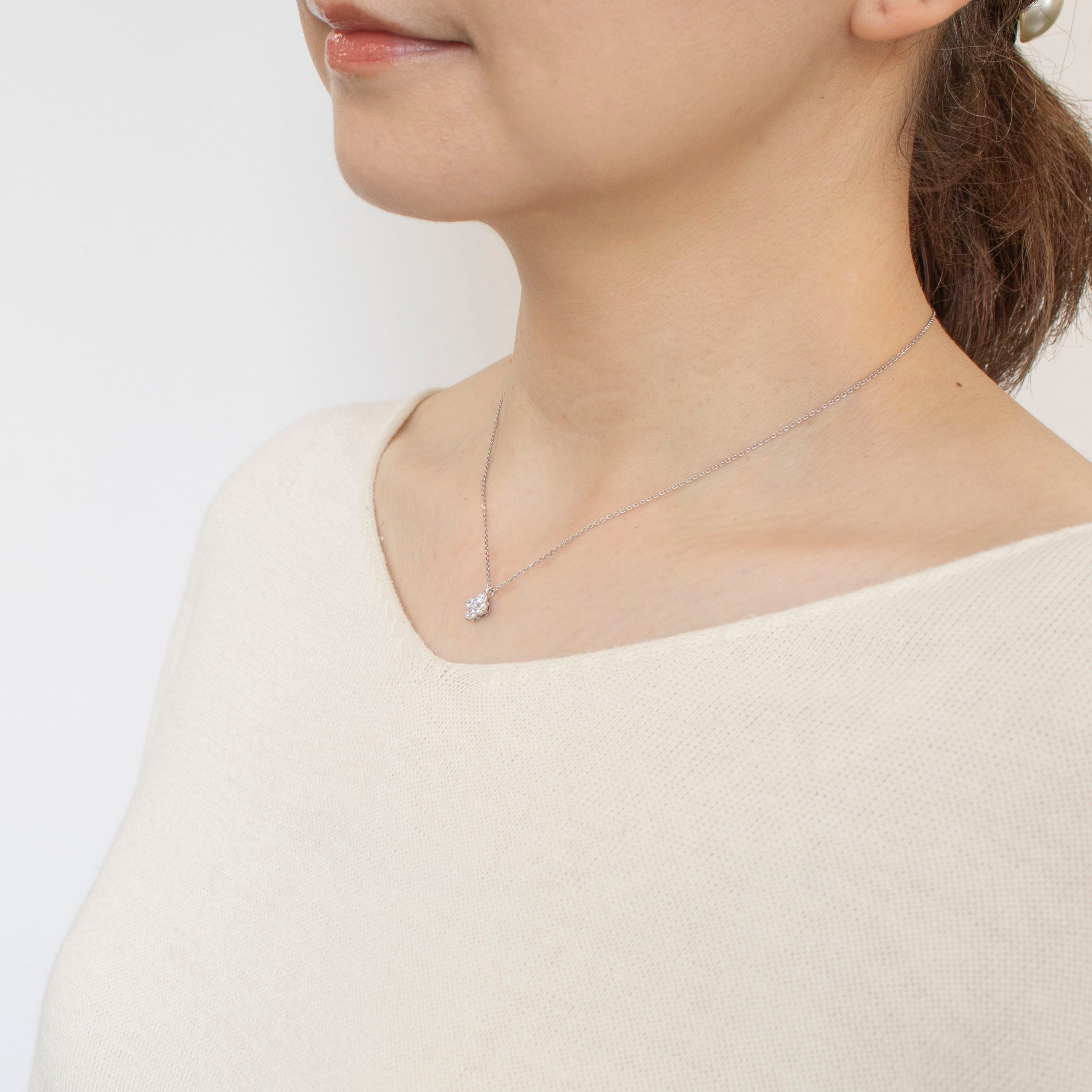 ダイヤモンド プラチナネックレス(フラワーモチーフ/4月誕生石)《25N01806》