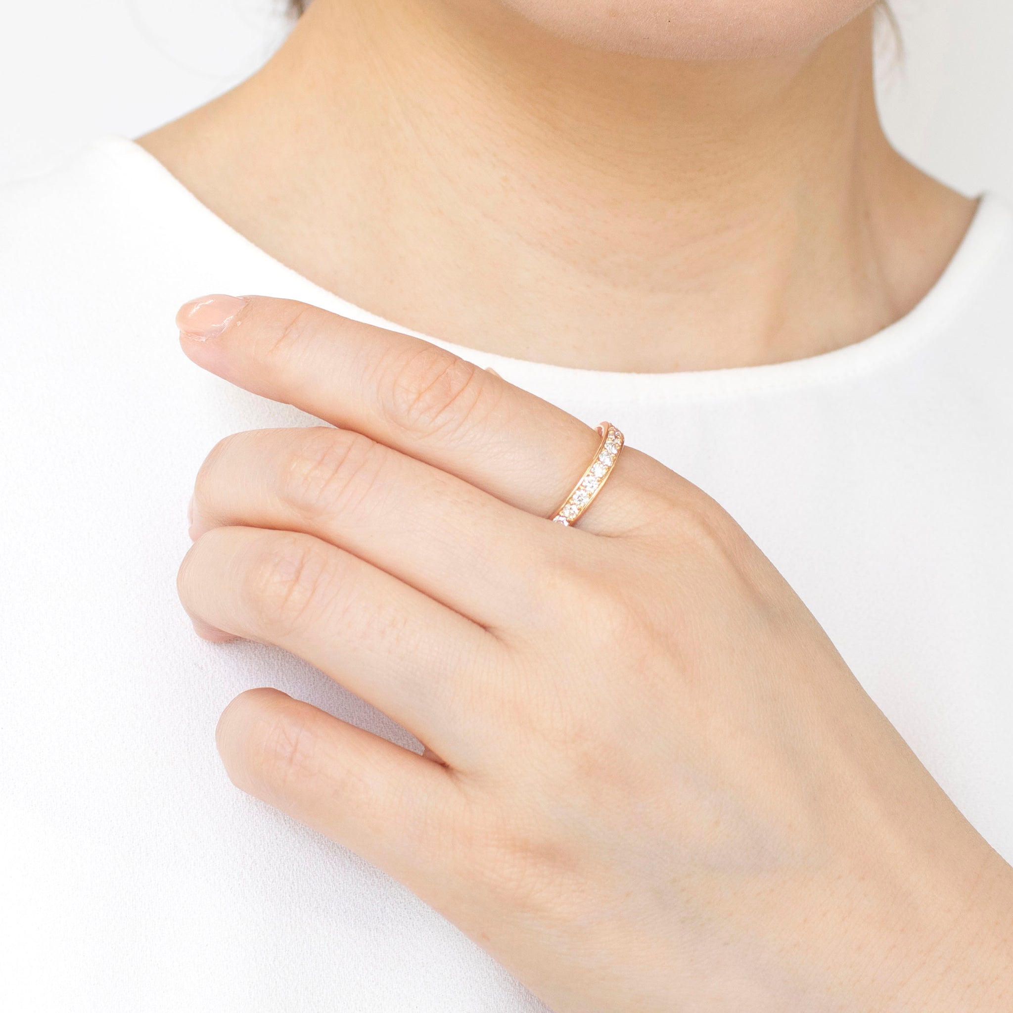 ダイヤモンド K18リング(計0.5カラット/ハーフエタニティ/4月誕生石/鑑別書付)《25N02001-PG》