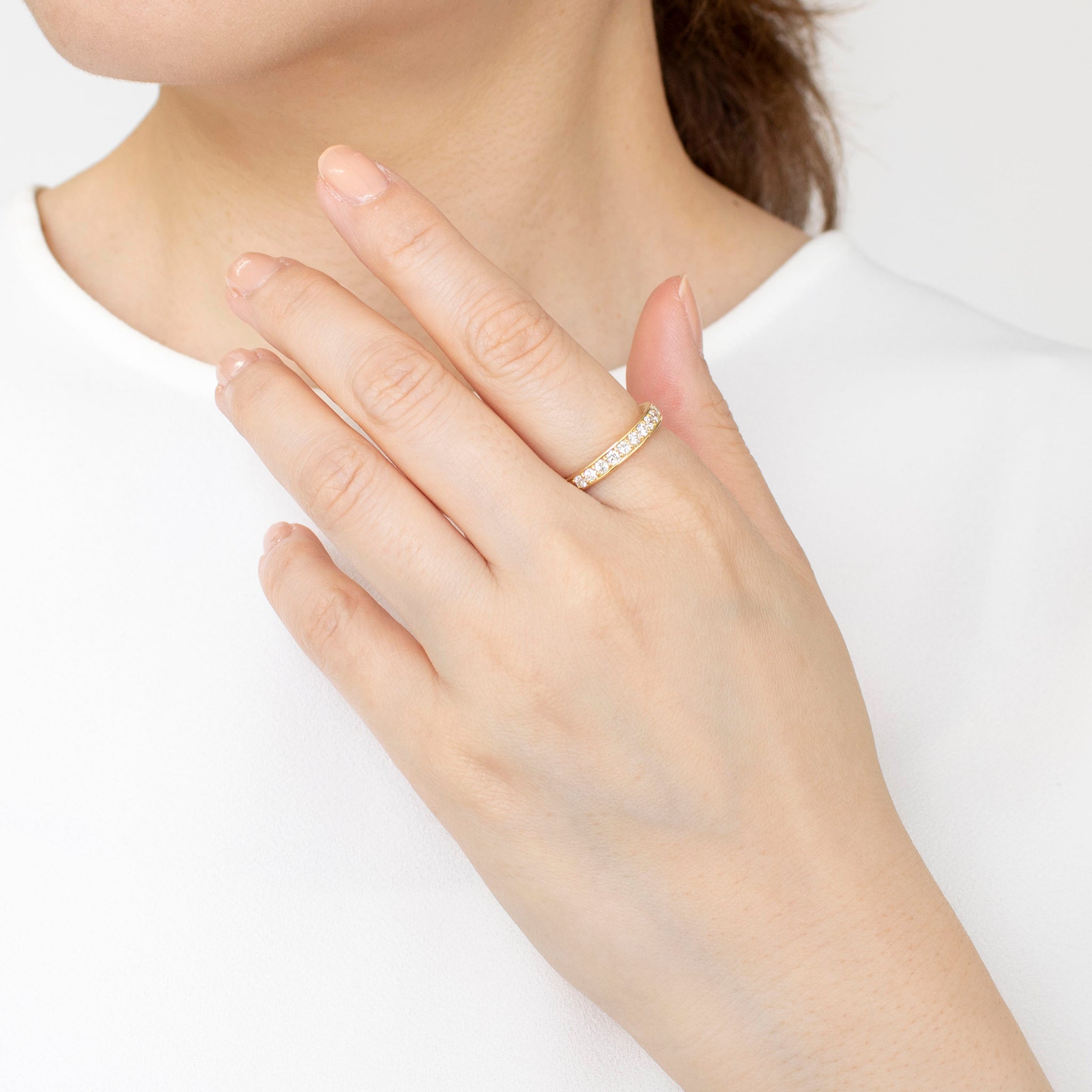 ダイヤモンド K18リング(計0.5カラット/ハーフエタニティ/4月誕生石/鑑別書付)《25N02001-YG》