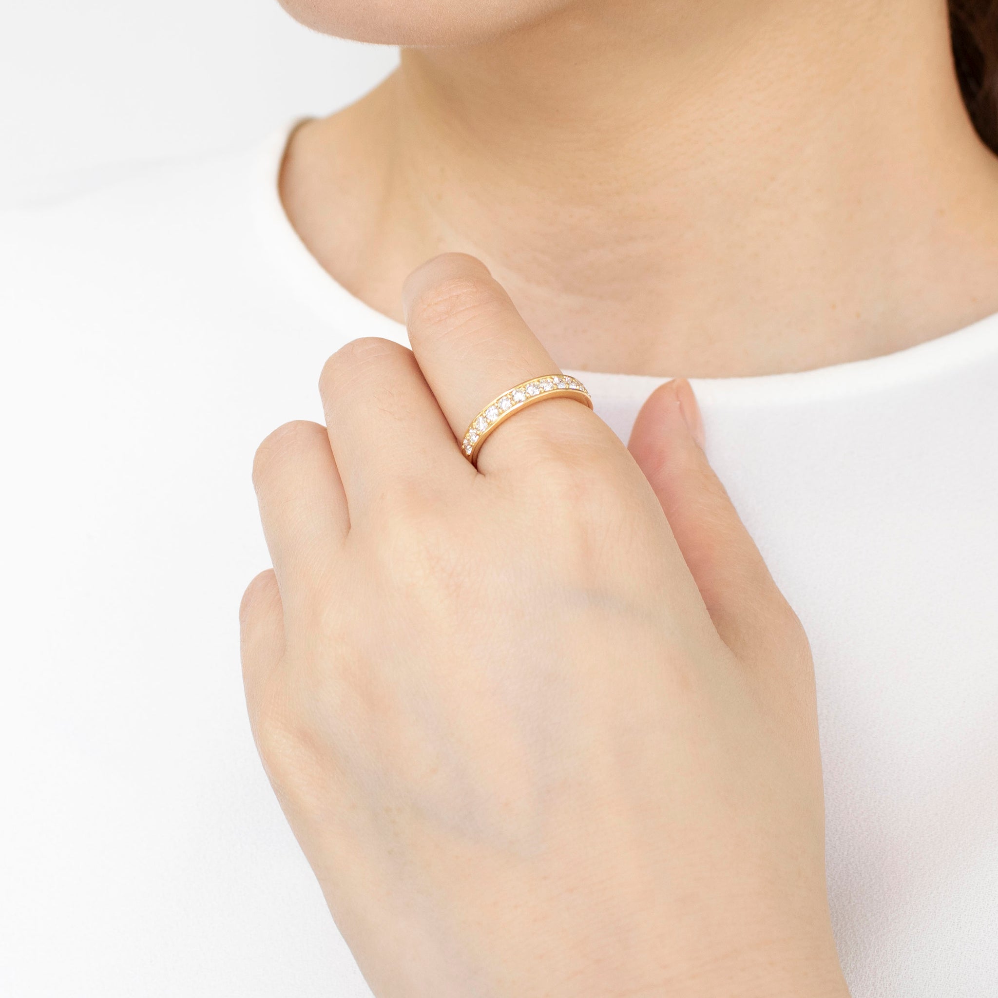 ダイヤモンド K18リング(計0.5カラット/ハーフエタニティ/4月誕生石/鑑別書付)《25N02001-YG》