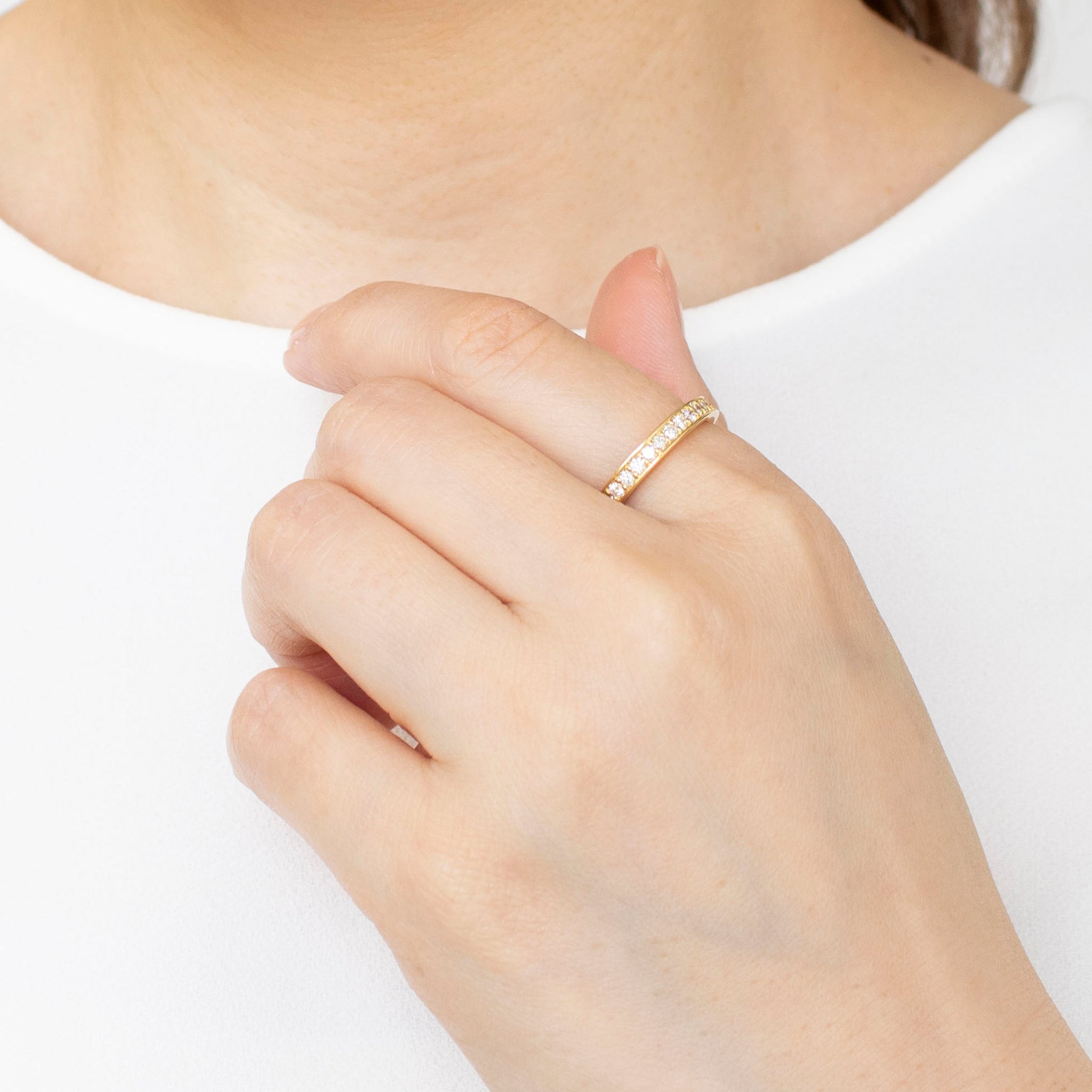 ダイヤモンド K18リング(計0.3カラット/ハーフエタニティ/4月誕生石/鑑別書付)《25N02002-YG》