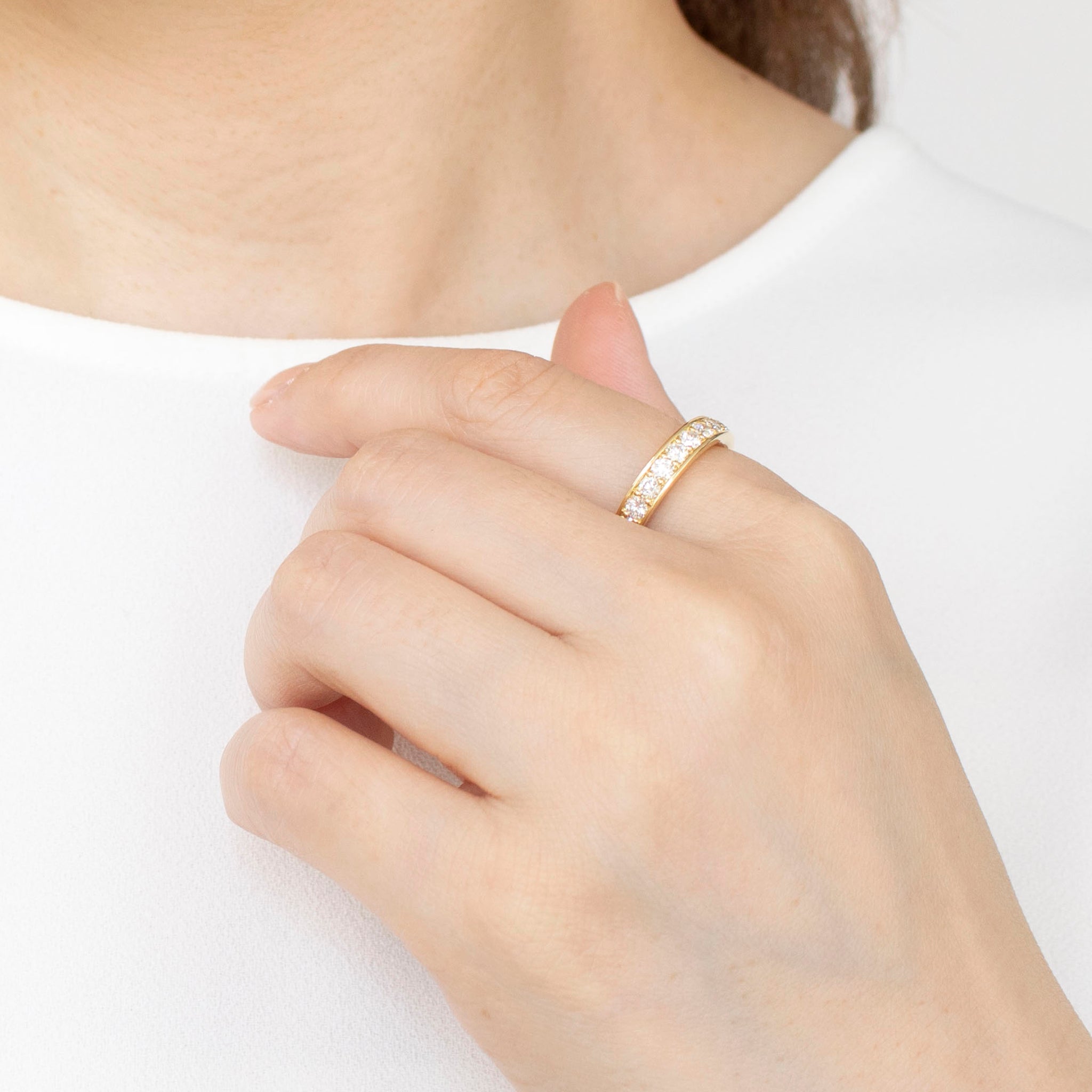 ダイヤモンド K18リング(計0.7カラット/ハーフエタニティ/4月誕生石/鑑別書付)《25N02003-YG》